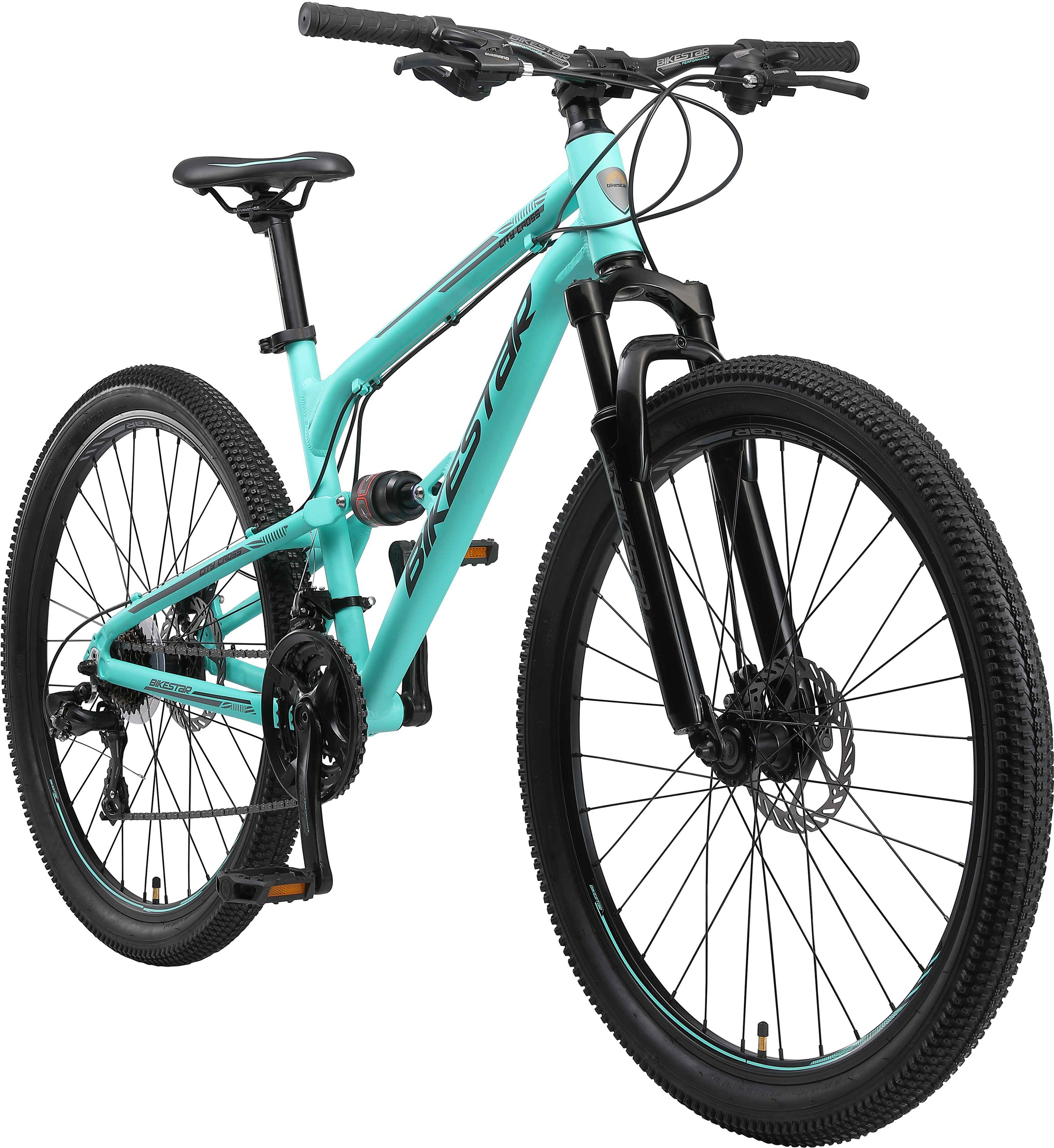 Bikestar Mountainbike, 21 Gang, Shimano, RD-TY300 Schaltwerk, Kettenschaltung, für Damen und Herren, Kettenschaltung