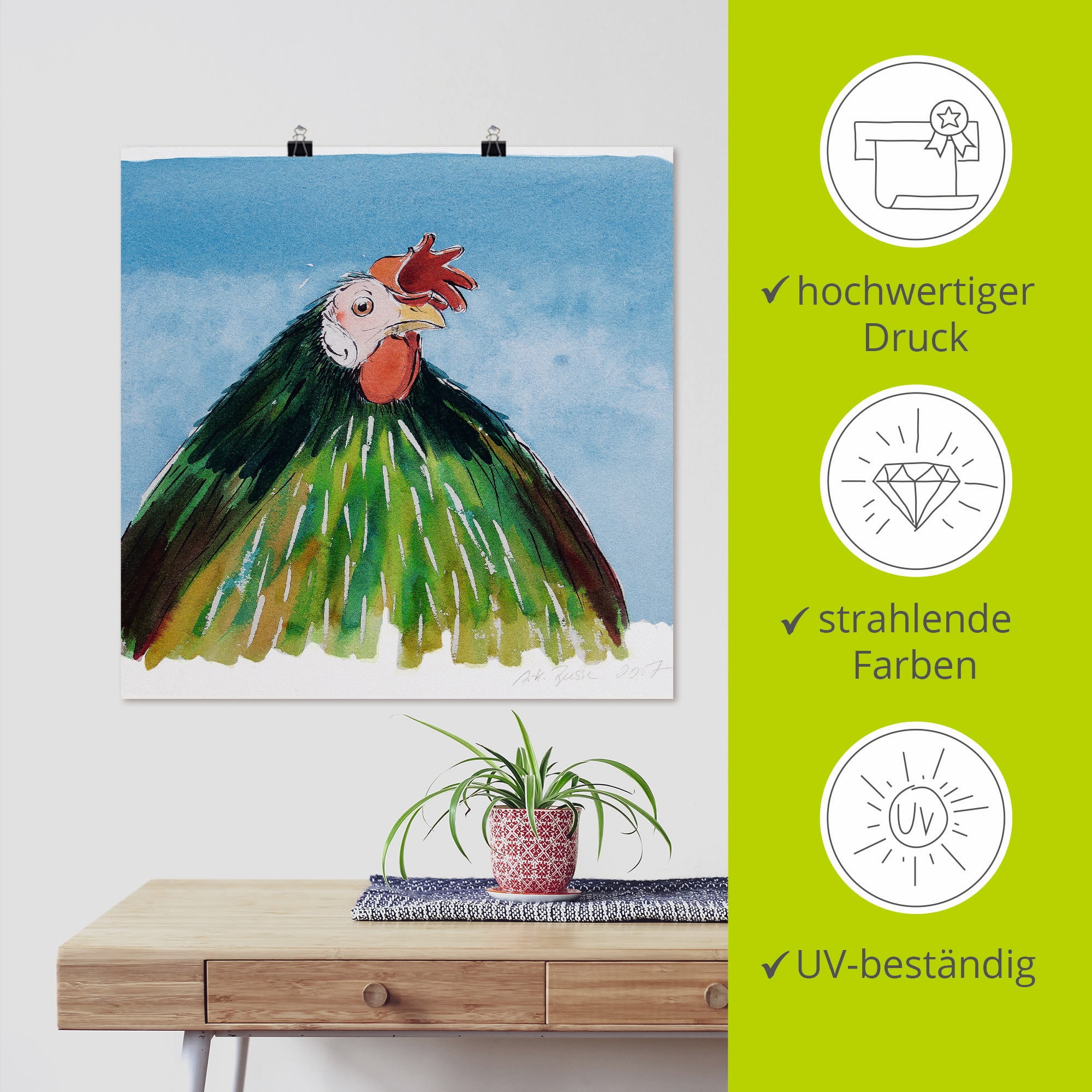 Artland Poster »Eitler Hahn«, Vögel, (1 St.), als Leinwandbild, Wandaufkleber oder Poster in versch. Größen