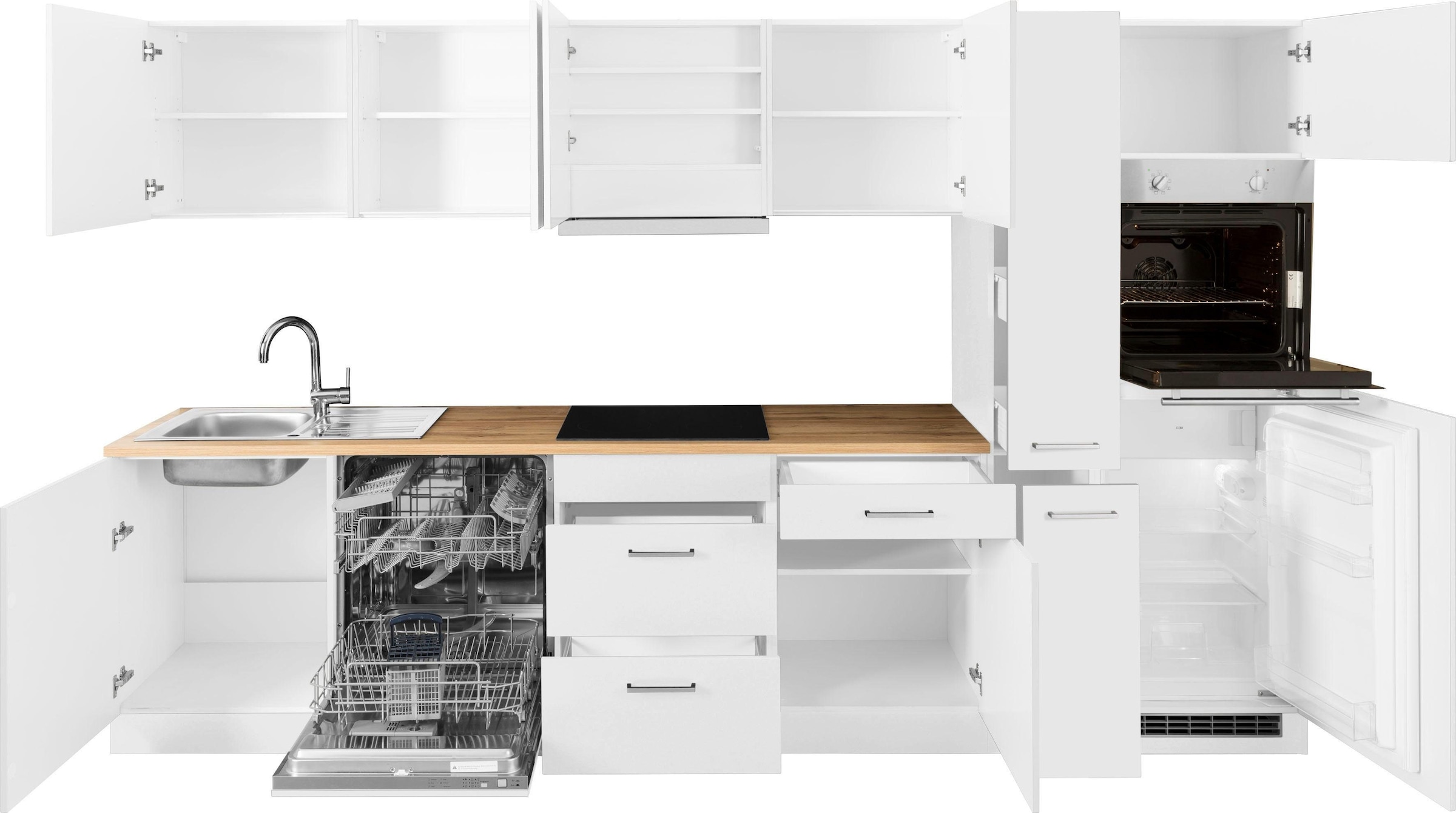 KOCHSTATION Küchenzeile »KS-Kehl«, mit E-Geräten, Breite 330 cm, inkl. Kühlschrank und Geschirrspüler