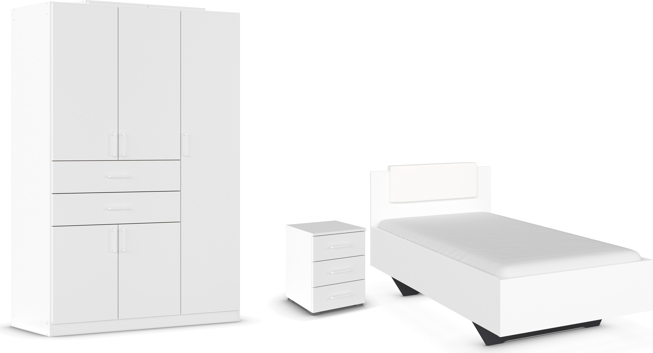 rauch "Komplettzimmer Komplettschlafzimmer Schlafzimmer-Set (3-St.) MAIKA" Set, 3 Stk. tlg. Schrank 3 Breiten, 2 Höhen, Bett 100 cm, Nachttisch MADE IN GERMANY