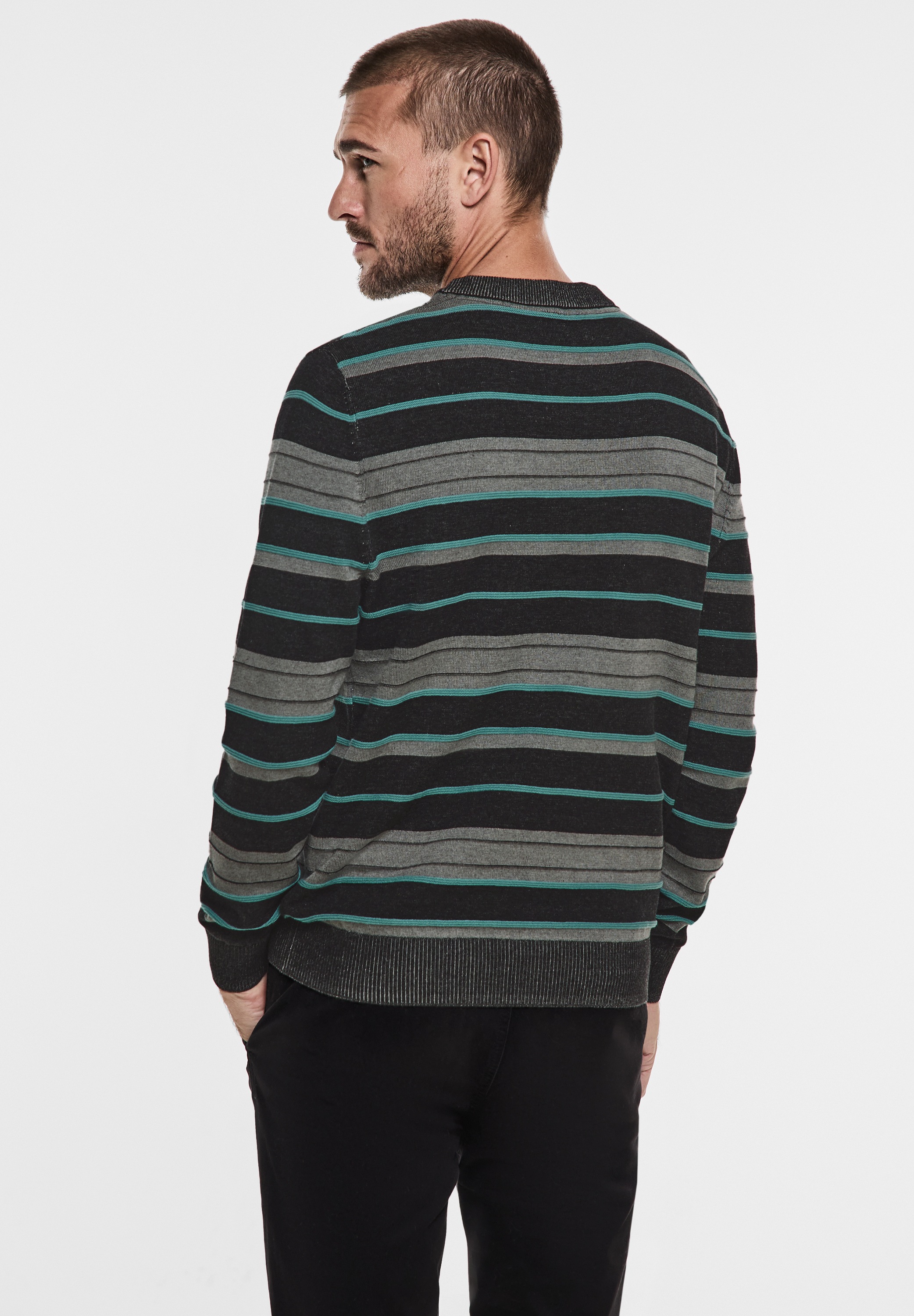 STREET ONE MEN Strickpullover, mit Rippstrickdetails