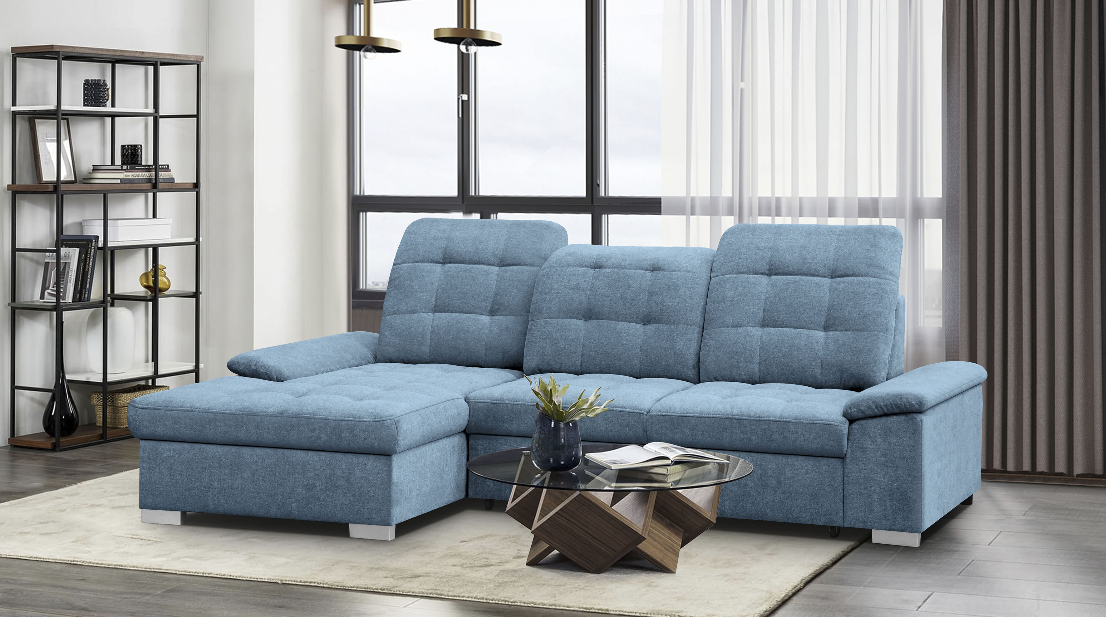 WERK2 Ecksofa "Carmen 264 cm breit L-Form Sofa Schlaffunktion Kopfstützen verstellbar" Schlafcouch mit Bettkasten, Eckcouch wahlw. mit Sitztiefenverstellung