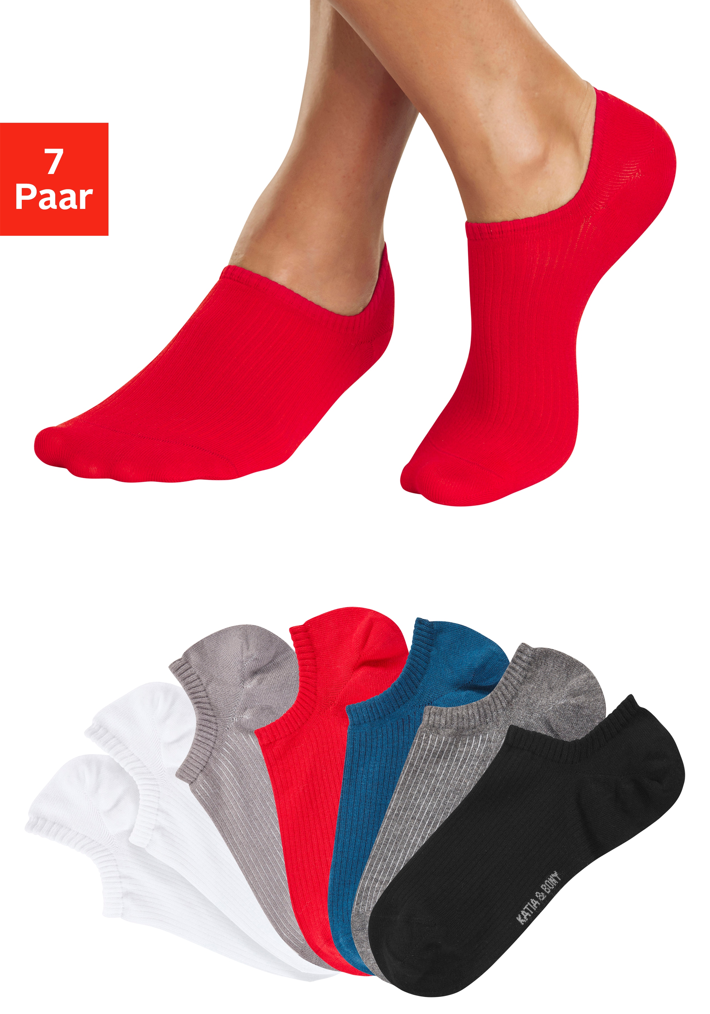 H.I.S Sneakersocken "Herren Unsichtbare Füßlinge, Kurz Sneaker Socken" Packung, 7 Paar tlg. invisible und gerippt