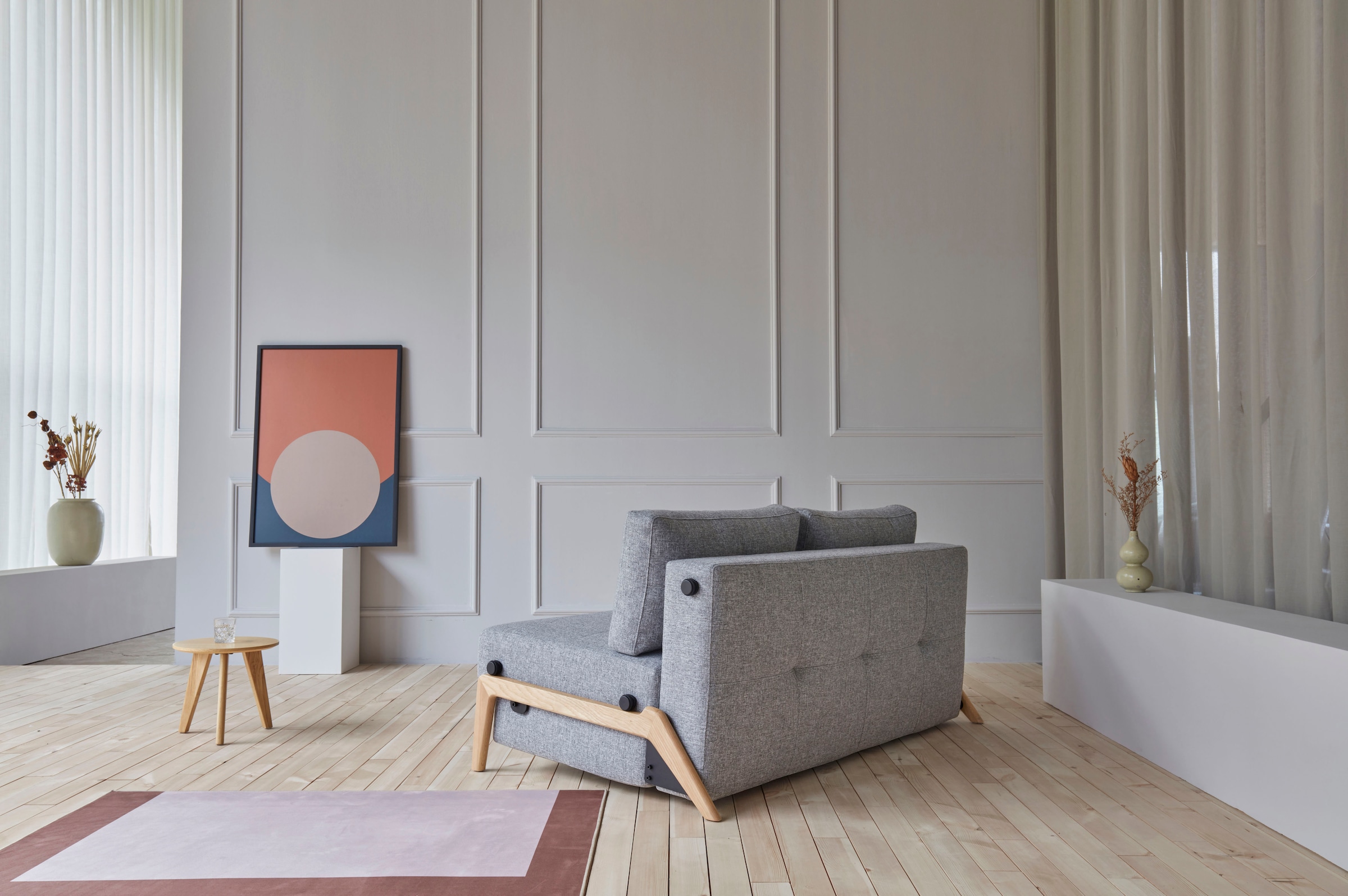 INNOVATION LIVING ™ Schlafsofa »Cubed«, Kompaktes Klappsofa mit Füßen aus Eiche