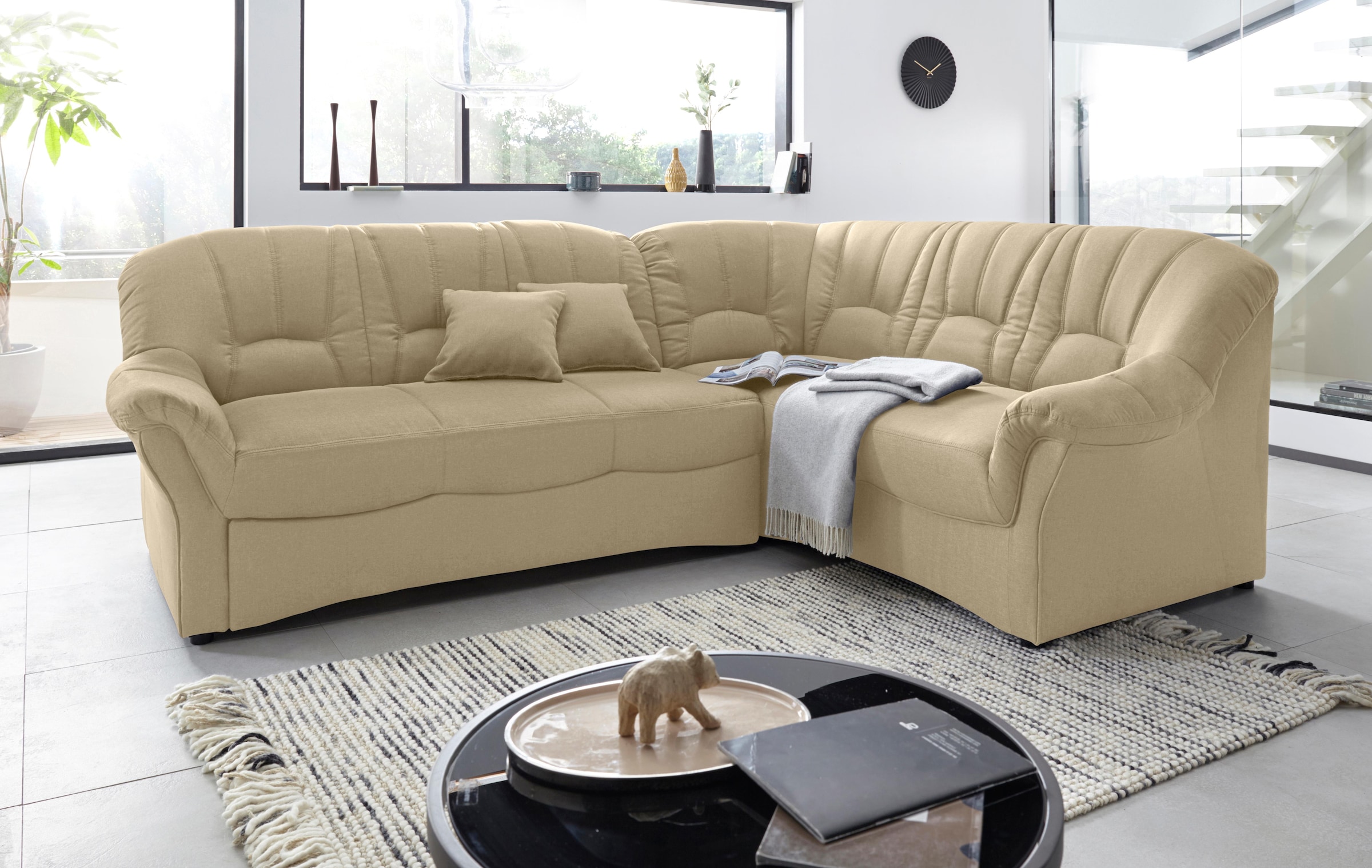 DOMO collection Ecksofa "Bahia, zeitlos & elegant, Breite 256cm, bequeme Armlehnen, L-Form" wahlweise mit Bettfunktion