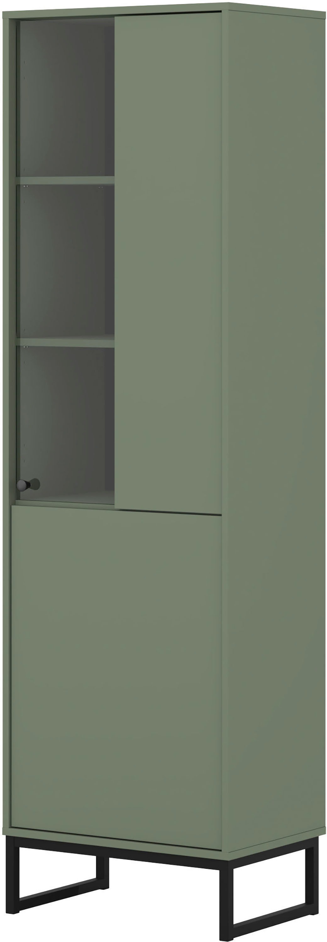 OTTO home Vitrine »Loft, Höhe 180 cm, moderne Standvitrine mit 2 Türen, Metallkufen« Hochschrank mit viel Stauraum, Glastür und verstellbaren Einlegeböden