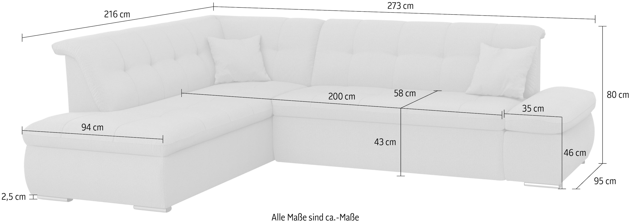 DOMO collection Ecksofa »Moric L-Form«, wahlweise mit Bettfunktion und Armlehnenverstellung, auch in Cord