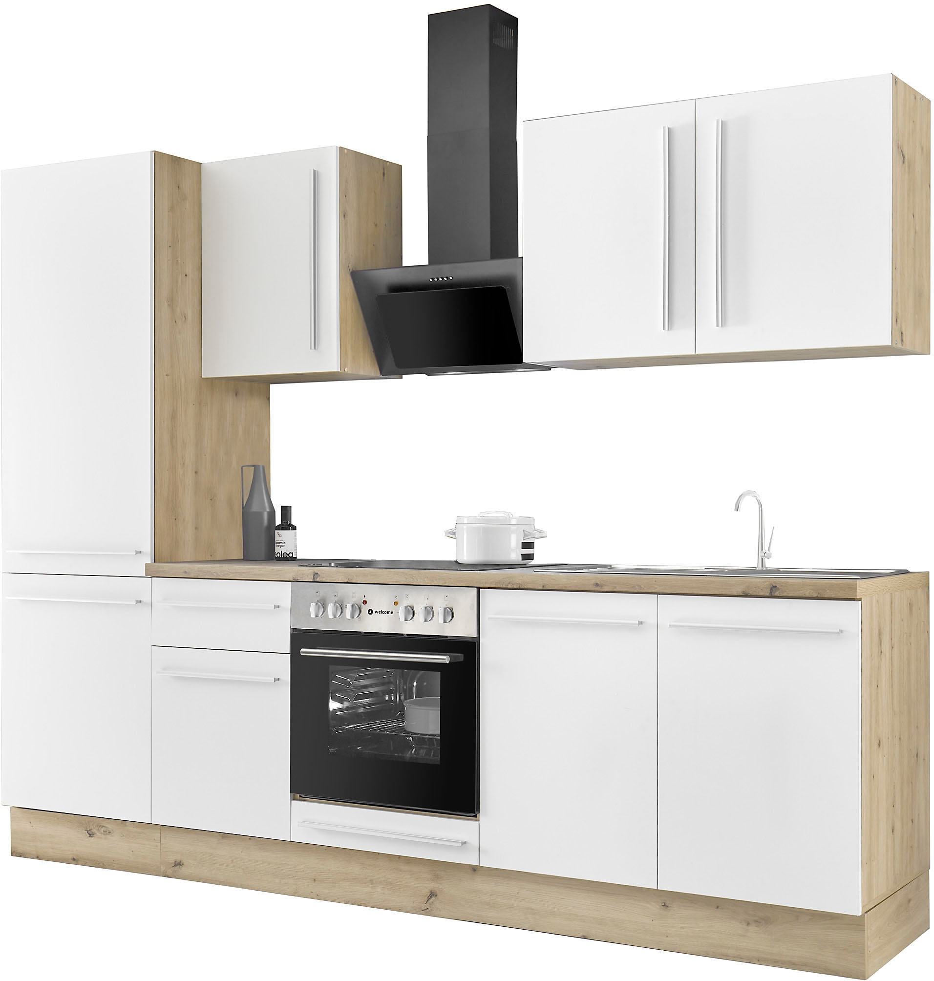 KOCHSTATION "KS-Florida mit 38mm starker Arbeitsplatte" Breite 270 cm, wahlweise mit E-Geräten, Soft-Close-Funktion