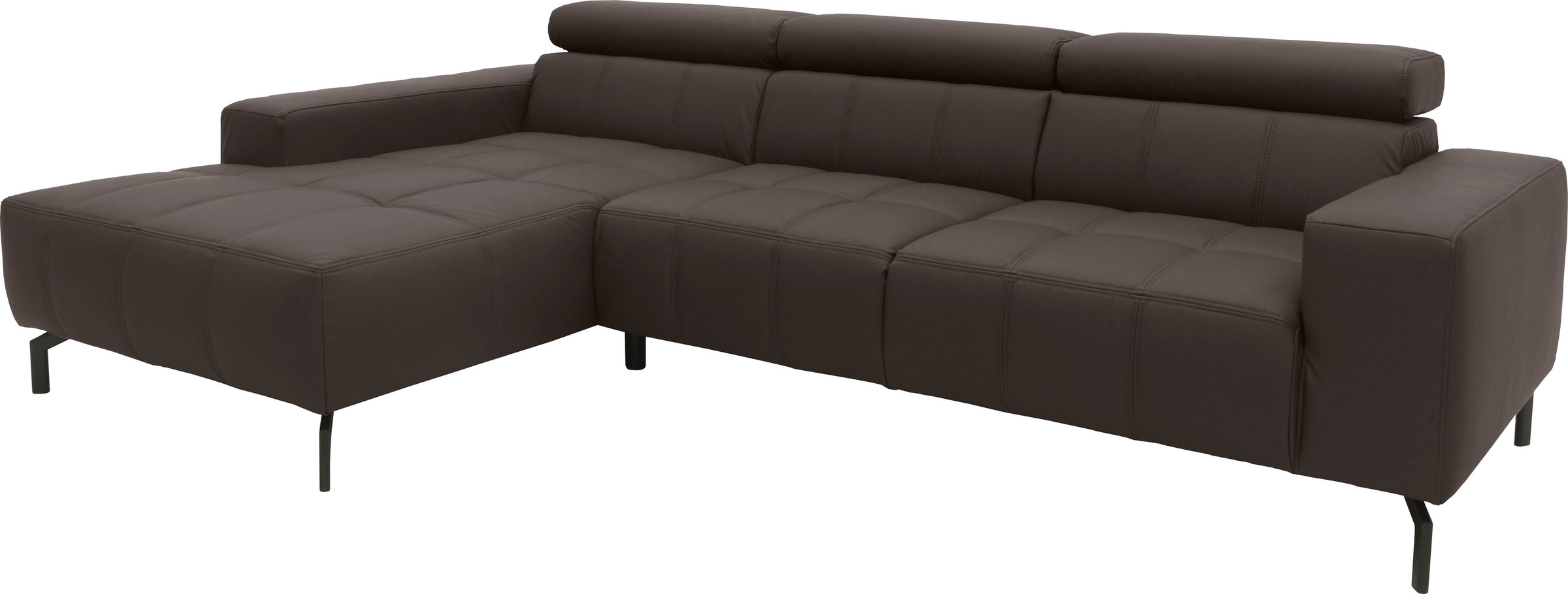 DOMO collection Ecksofa »Cunelli tolle Sitznähte als Designelement, fester Sitzkomfort, L-Form«, wahlweise mit 6-fach verstellbarer Kopfteilverstellung, bodenfrei