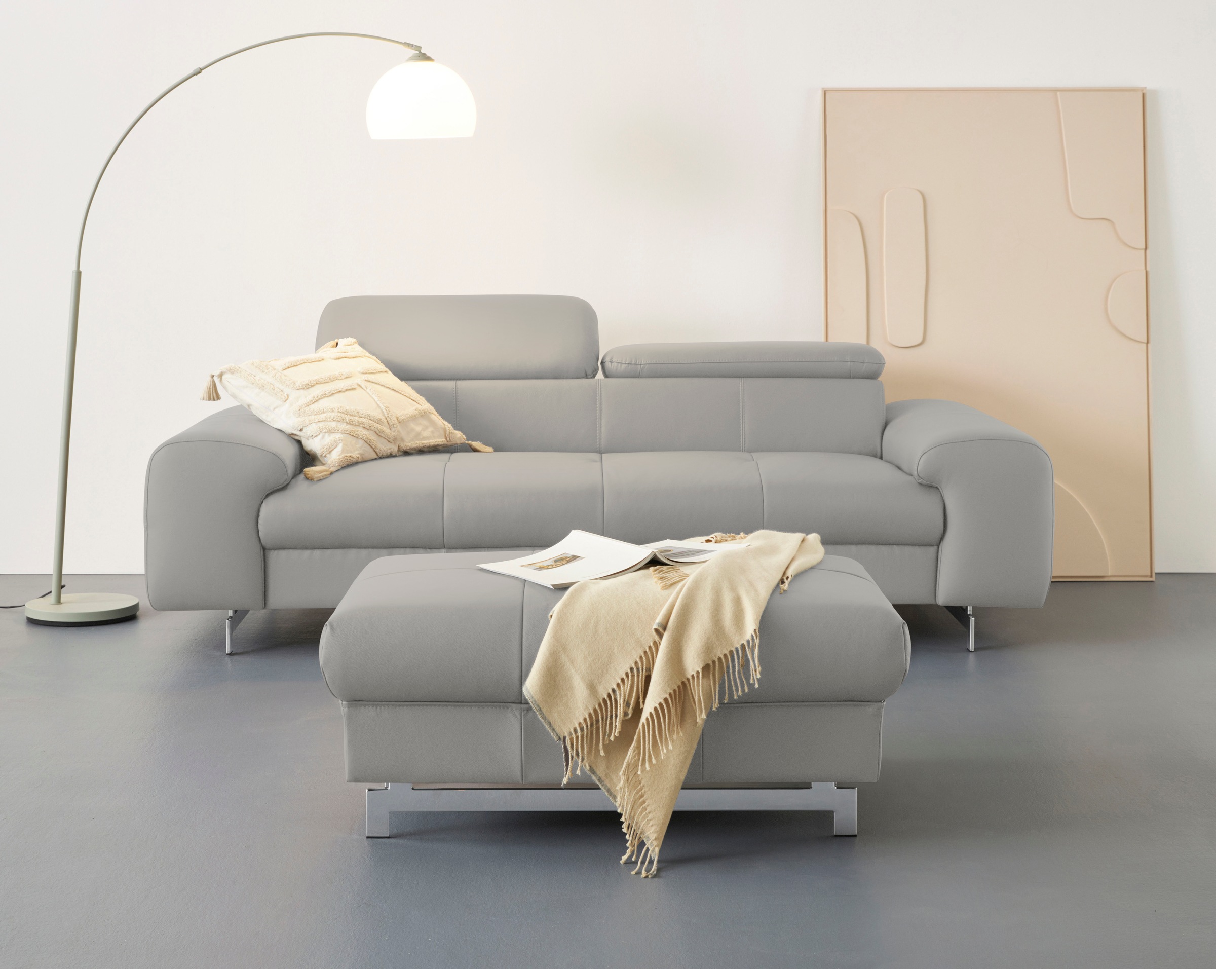 COTTA 3-Sitzer »Chef«, Big-Sofa mit Kopfteilverstellung, edle Metallkufen