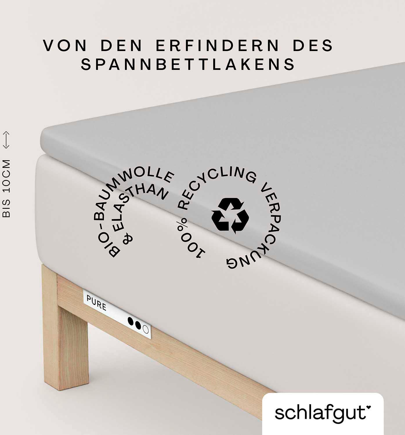 Schlafgut "PURE TOPPER Bio-Baumwolle mit Elasthan 170 g/m² für Topper bis 10 cm" PREMIUM Laken für Matratzen bis 10 cm Höhe, dehnbar, blickdicht