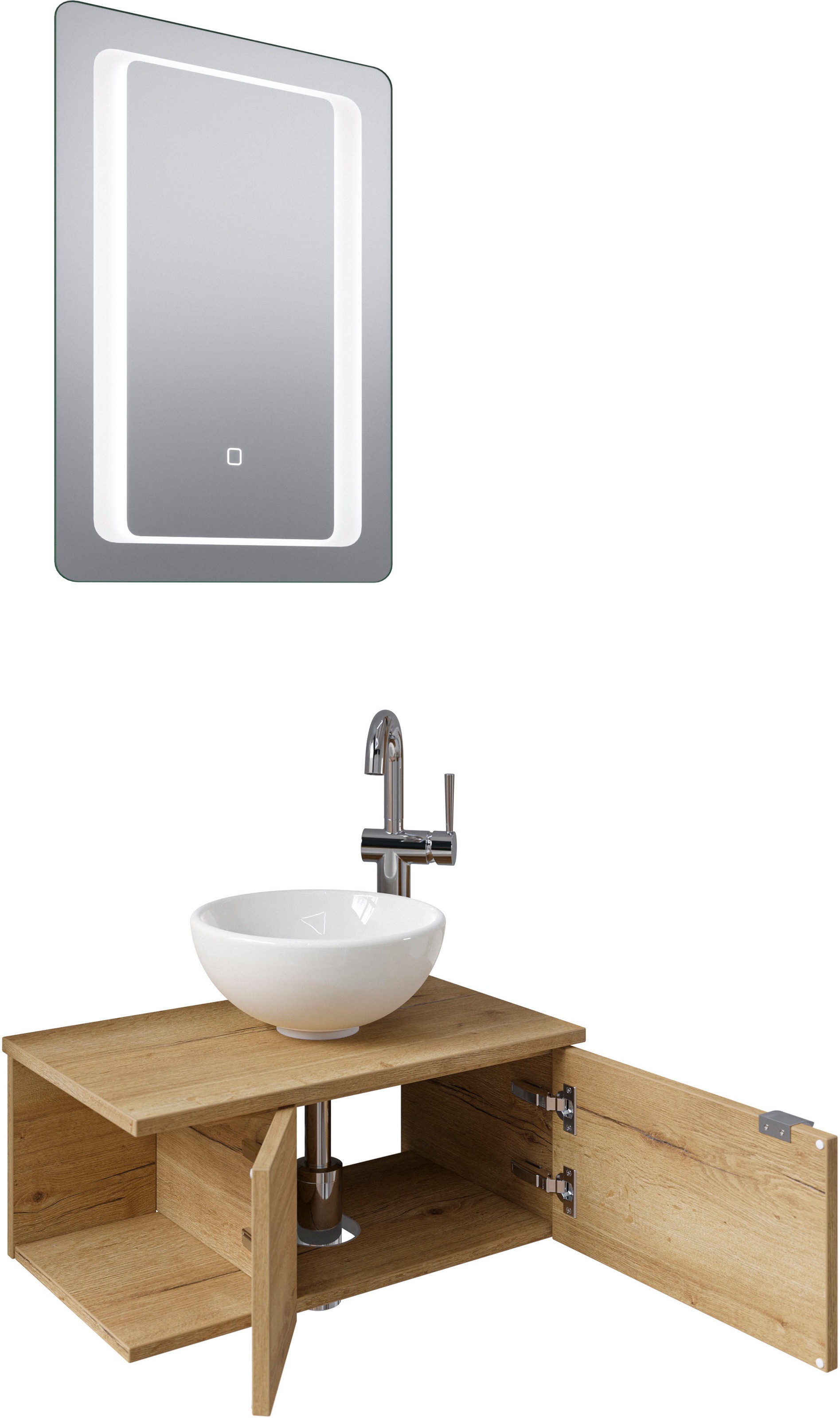 Saphir Badmöbel-Set »Serie 6915«, (4 St.), Gäste-Bad, 61 cm breit, mit LED-Spiegel, offenem Fach und 2 Türen