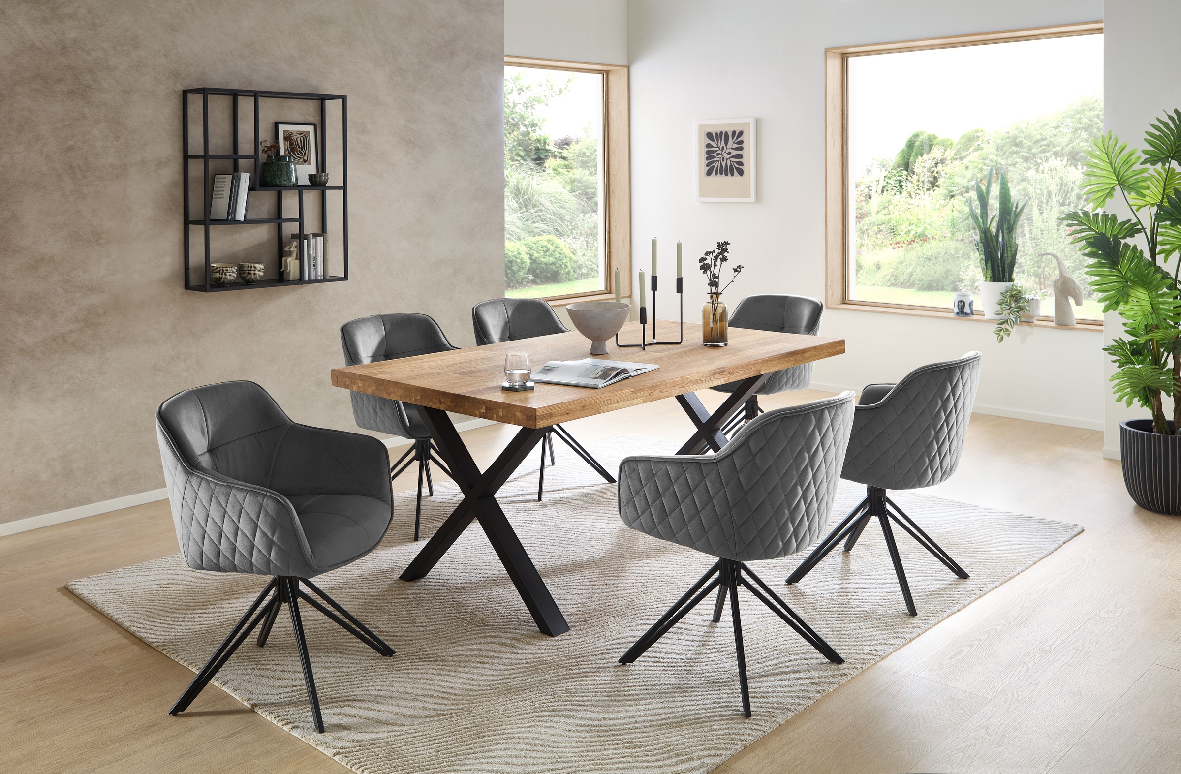 STOLKOM Chris Dining Table Oak Solid Wood Black 180x100x76 cm 3