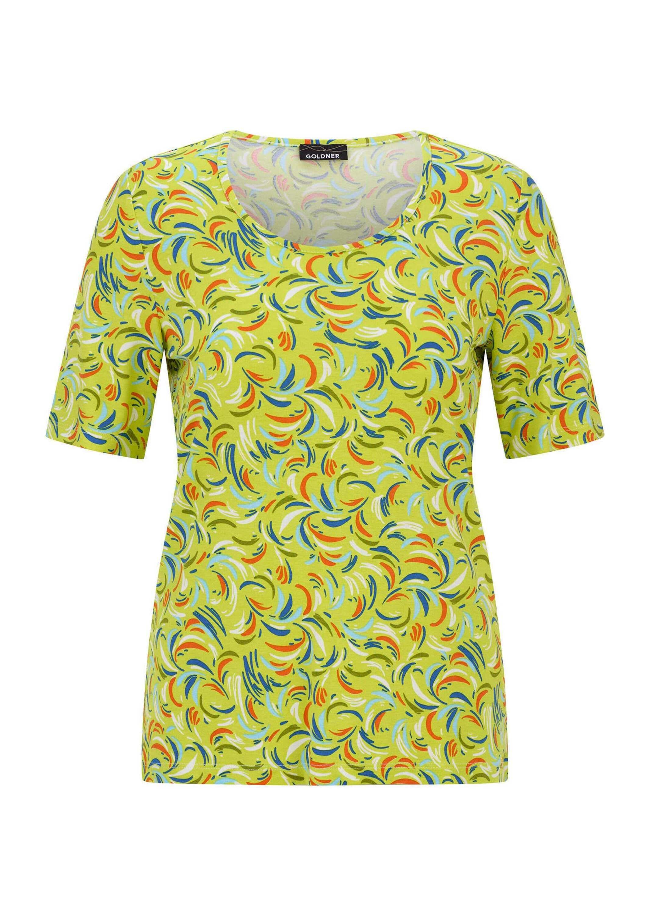 GOLDNER Kurzarmshirt "Kurzgröße Viskoseshirt mit frischem All-over-Print" stretchbequemer Viskosejersey