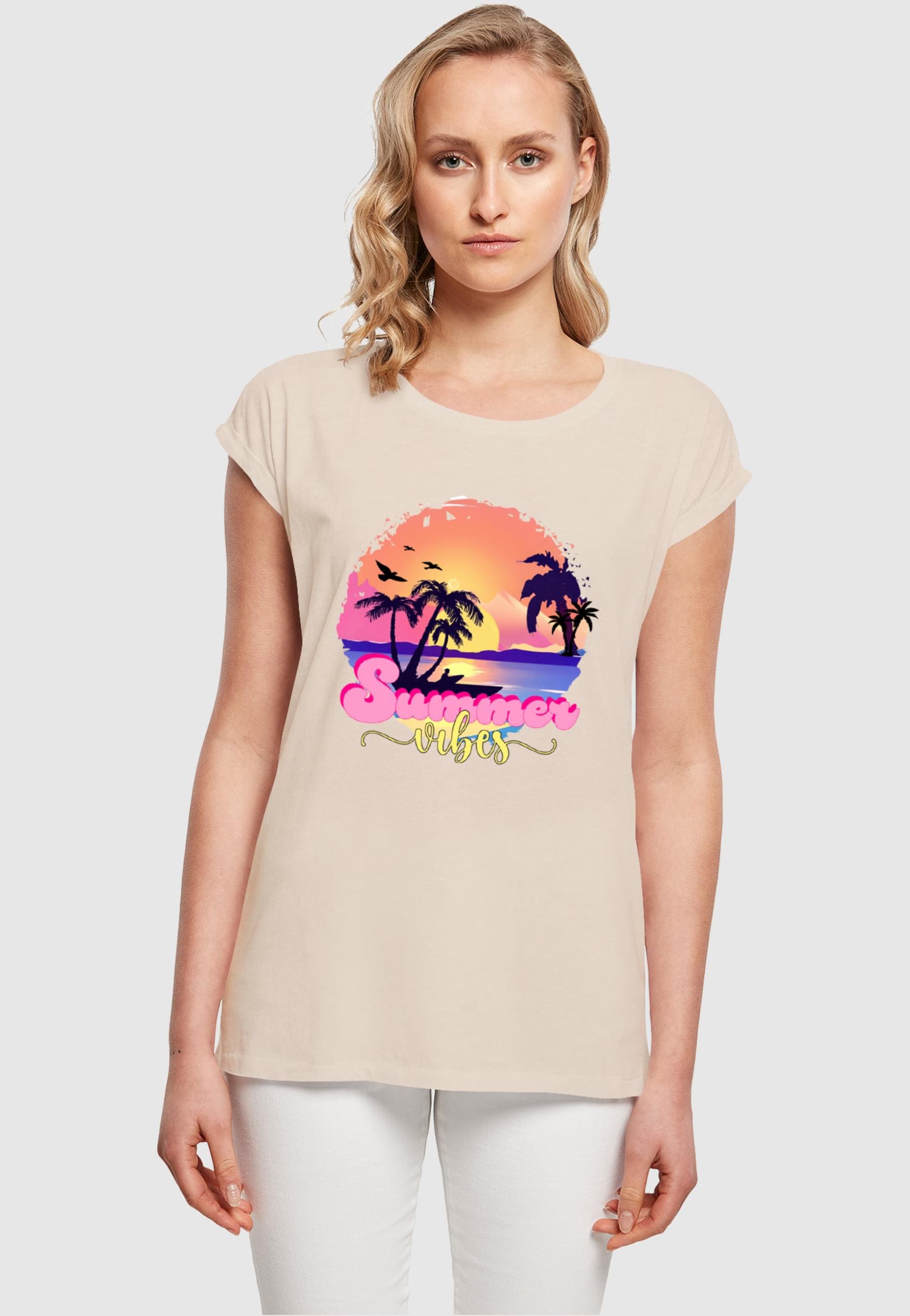 Merchcode T-Shirt »Merchcode Damen Ladies Summer Vibes Sunset Extended Shoulder Tee«, (1 tlg.)