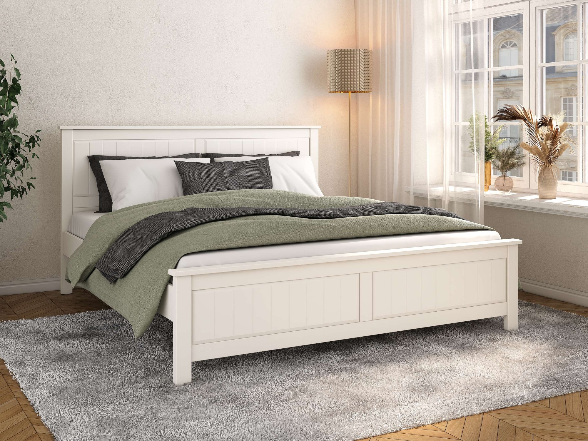 OTTO home Massivholzbett »Northwood, Landhausstil, mit Lamellen und Kassetten, Made in EU« Liegefläche 180x200cm,  inklusive Lattenrost, stilvolles Design, Schubkasten optional (748832)