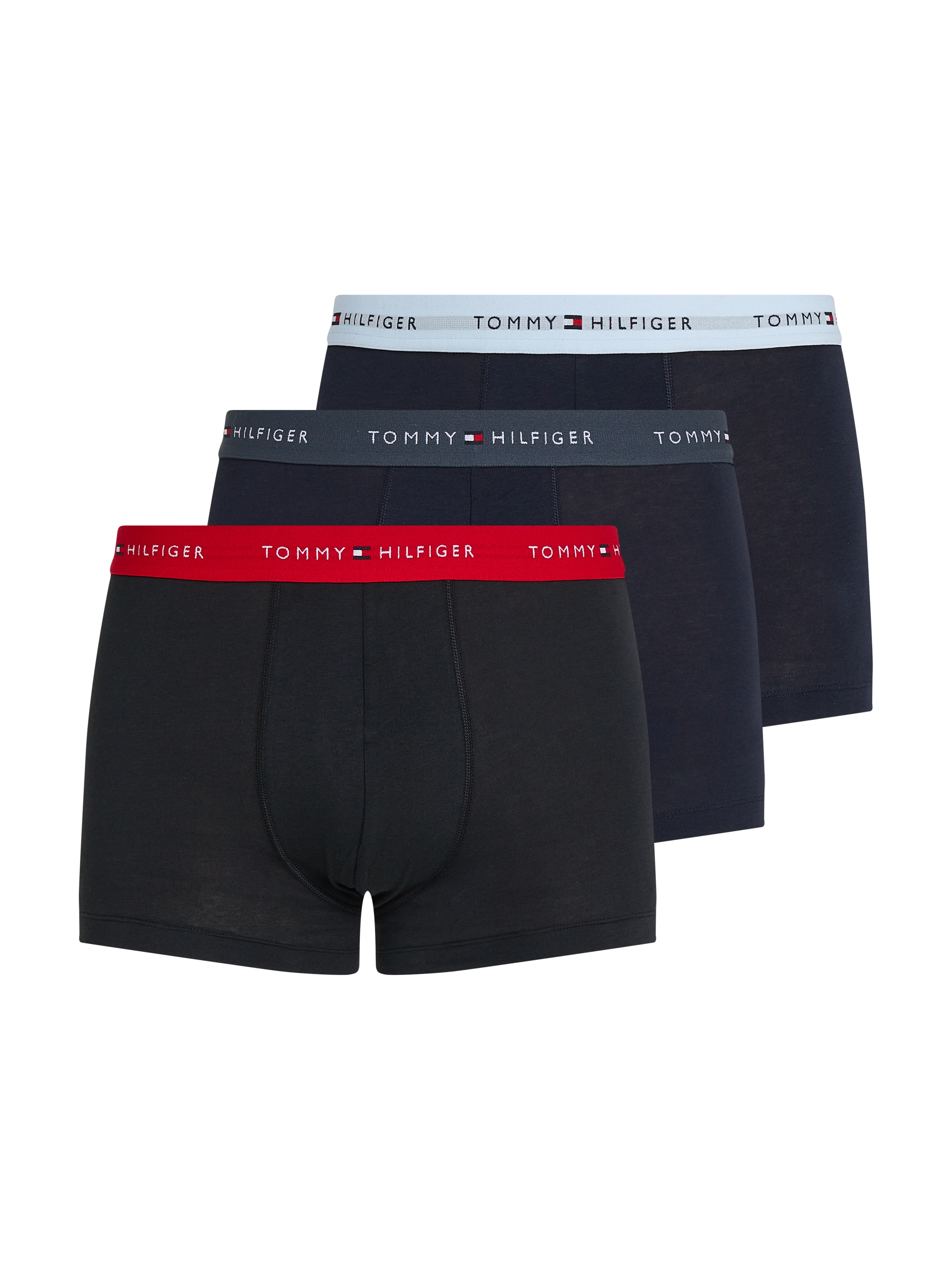 Tommy Hilfiger 3-er Set Trunks Schwarz mit verschiedenfarbigem Webbund günstig online kaufen