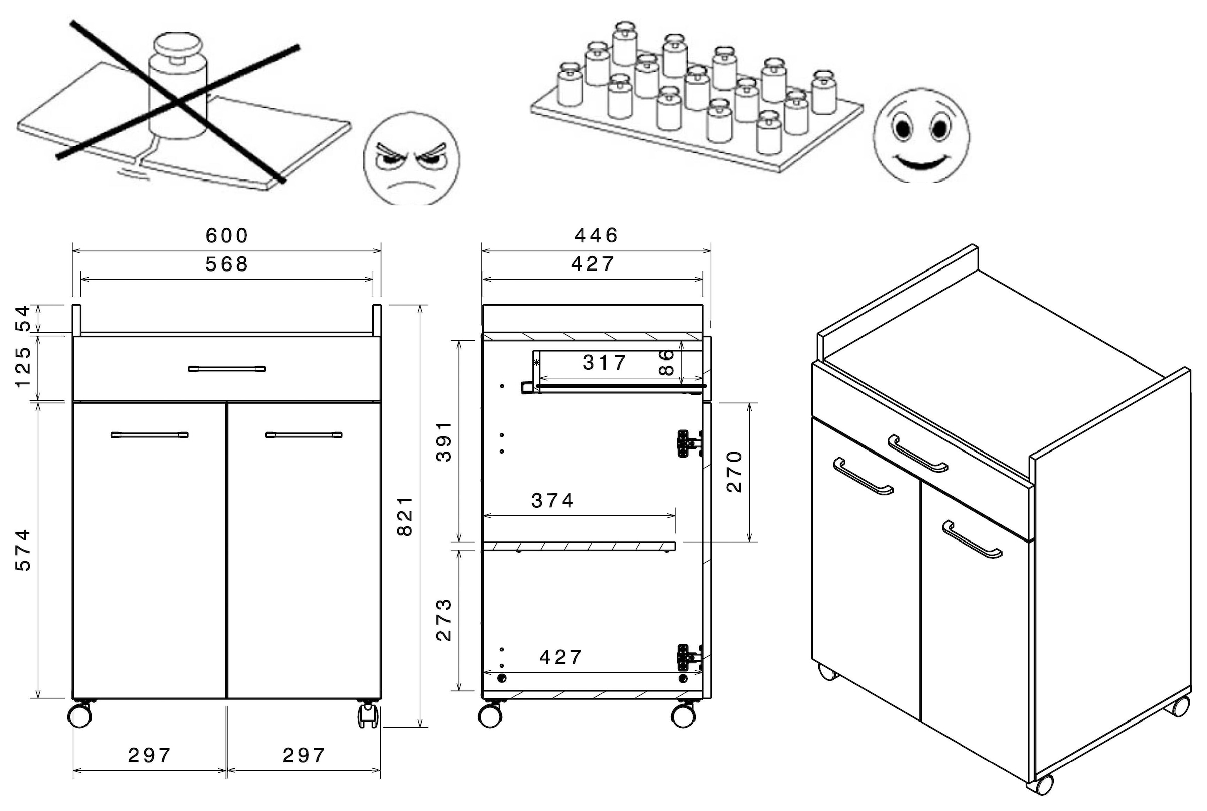 Parisot Schrank-Set »Parisot Malice 2«, (2 St., Buffet und Beistellschrank auf Rollen), Beton Optik mit schwarzen Griffen/Füßen