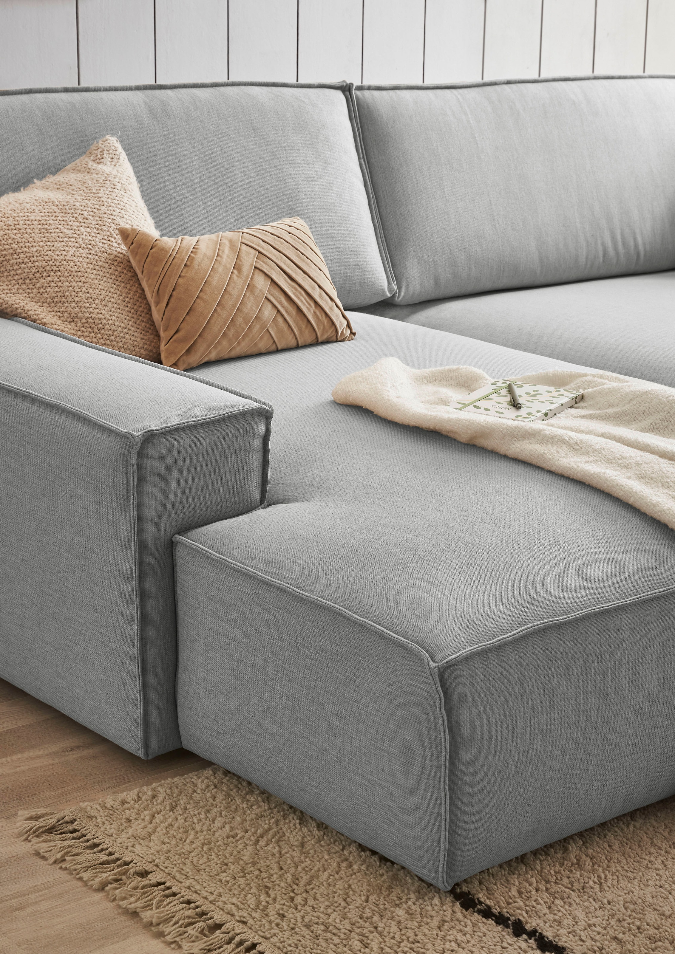Home affaire Polsterecke »NEU: SHERWOOD XXL tief, L-Form mit Schlaffunktion, Big-Sofa mit Hocker«, (Set, 2 St.), stellbar zum Schlafsofa (Krokodilverbinder), Cord, Leinenoptik