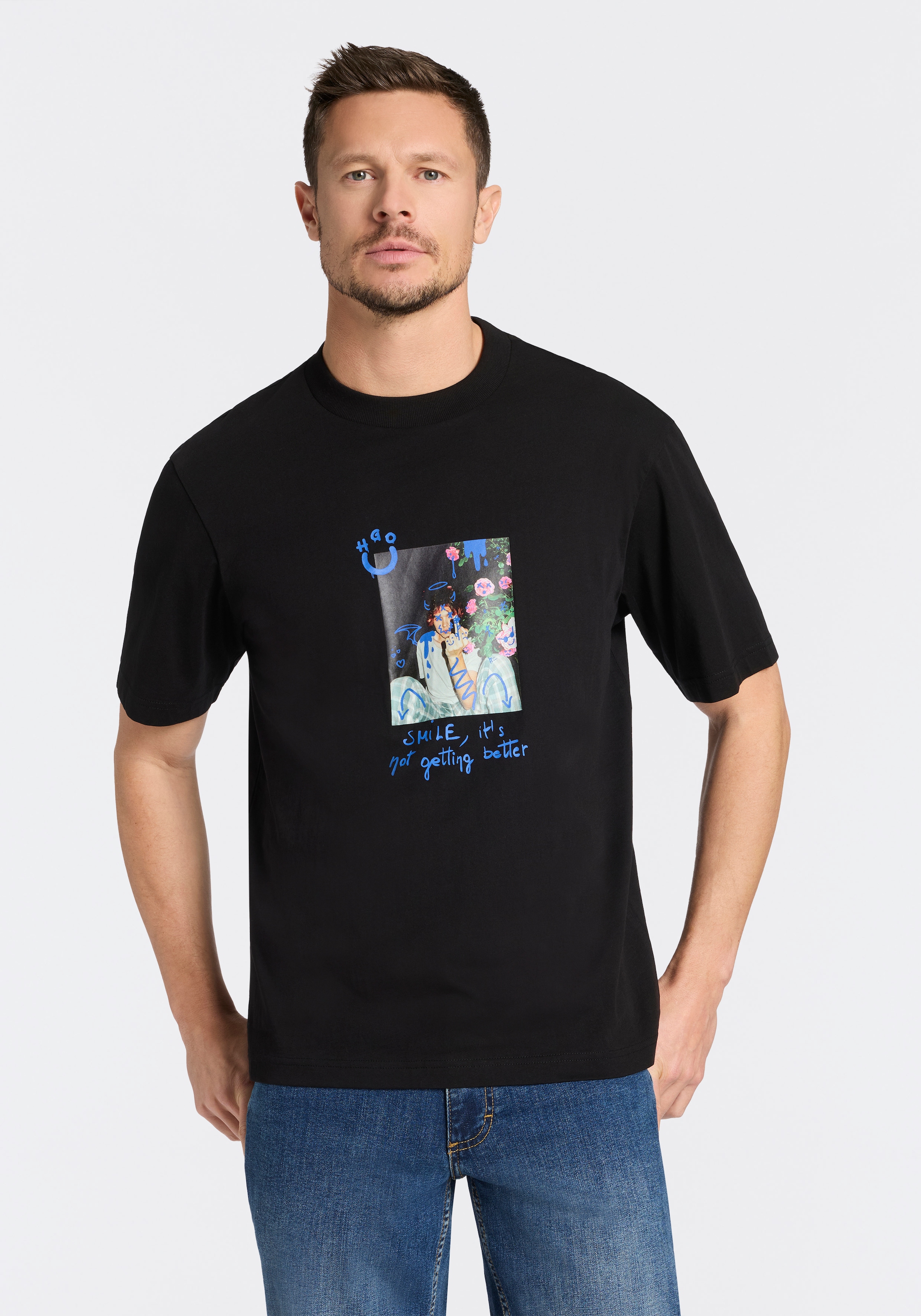 HUGO Blue T-Shirt Rundhalsausschnitt, Regular Fit, reine Baumwolle günstig online kaufen