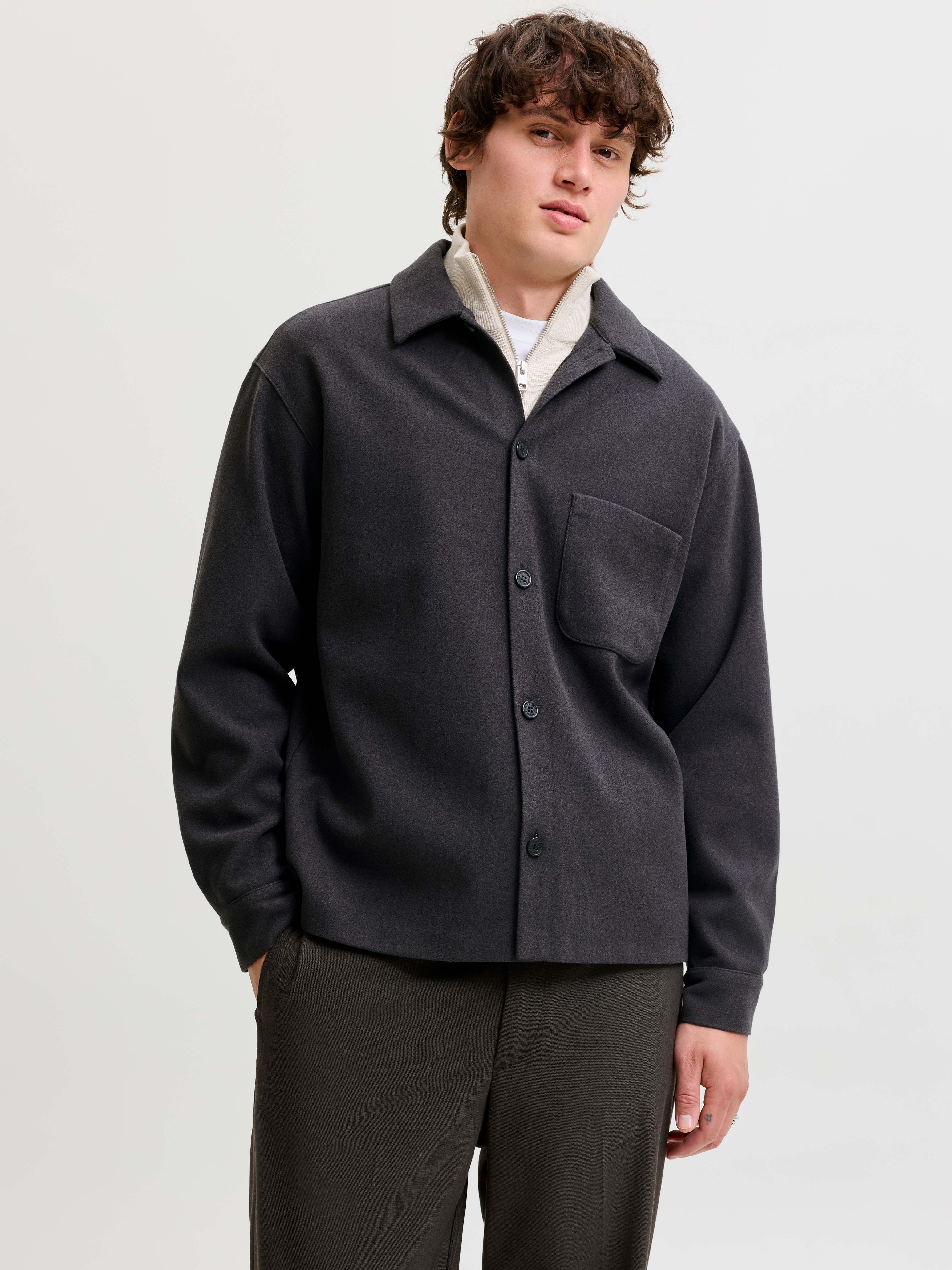Jack & Jones Langarmhemd "JJEREGENT OVERSHIRT LS SN" Polyester, relaxed fit