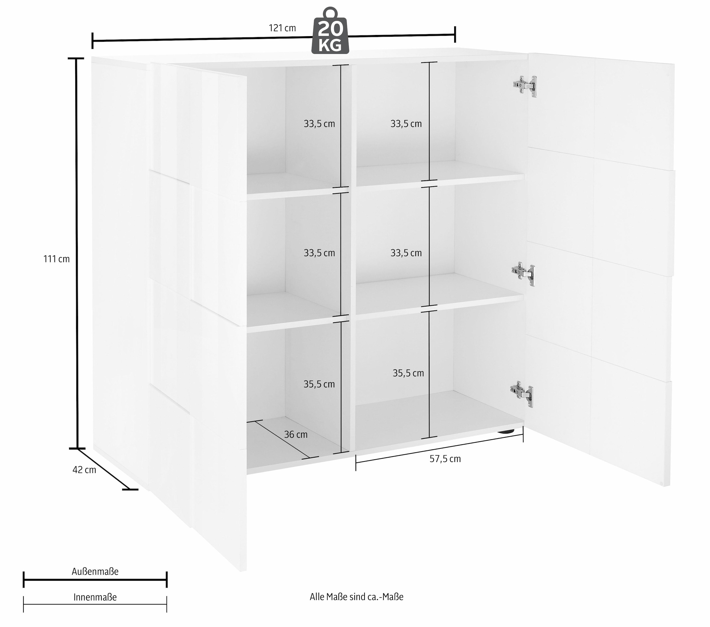 INOSIGN Highboard »Dama Höhe 111 cm, Breite 121 cm, Kommode 2 Türen, Hochkommode«, Front in 3D-Optik, viel Stauraum, verschiedene Farben