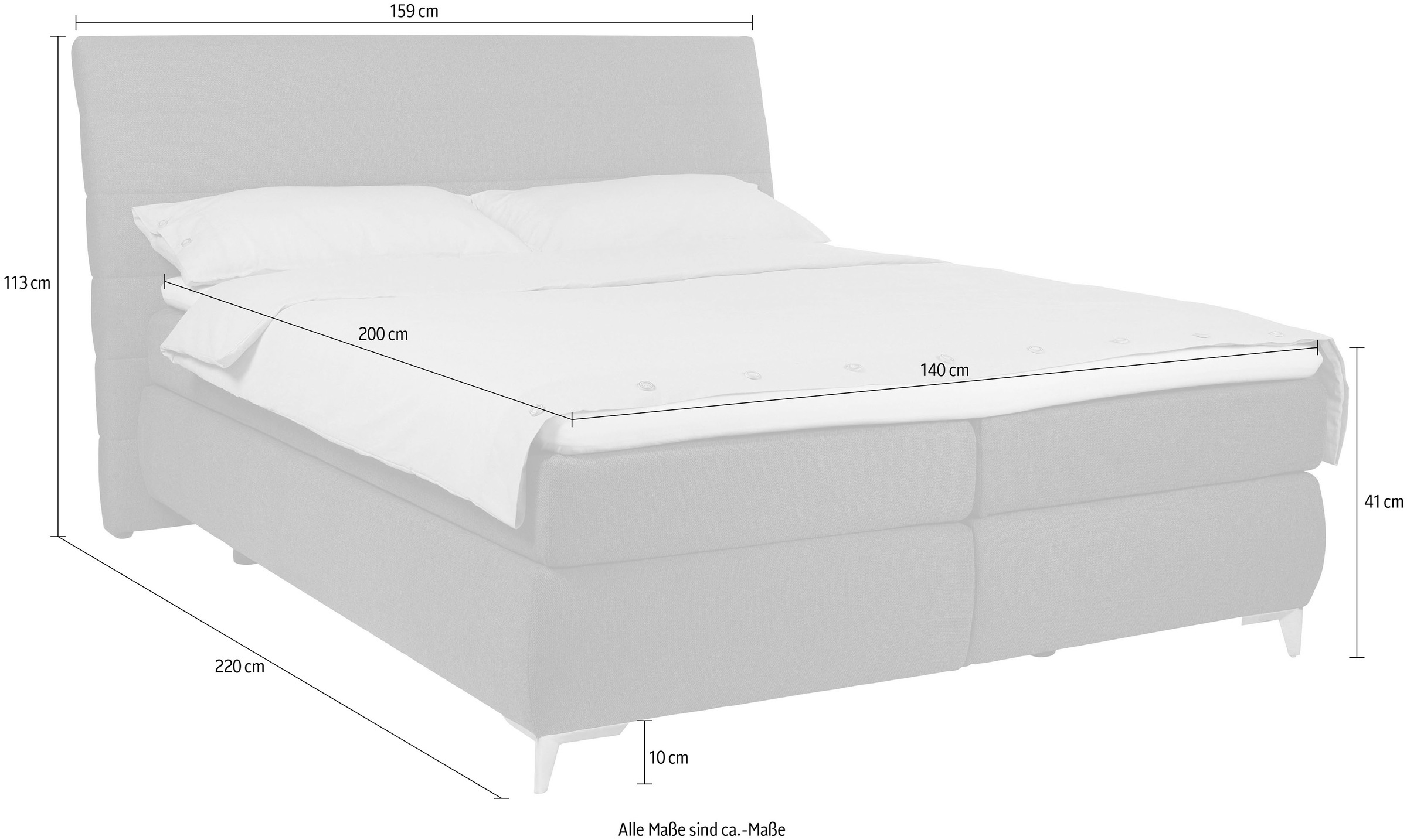 TOM TAILOR HOME Boxspringbett »SOFT LINES BOX«, mit geschwungenem Kopfteil mit horizontaler Steppung, ohne Print