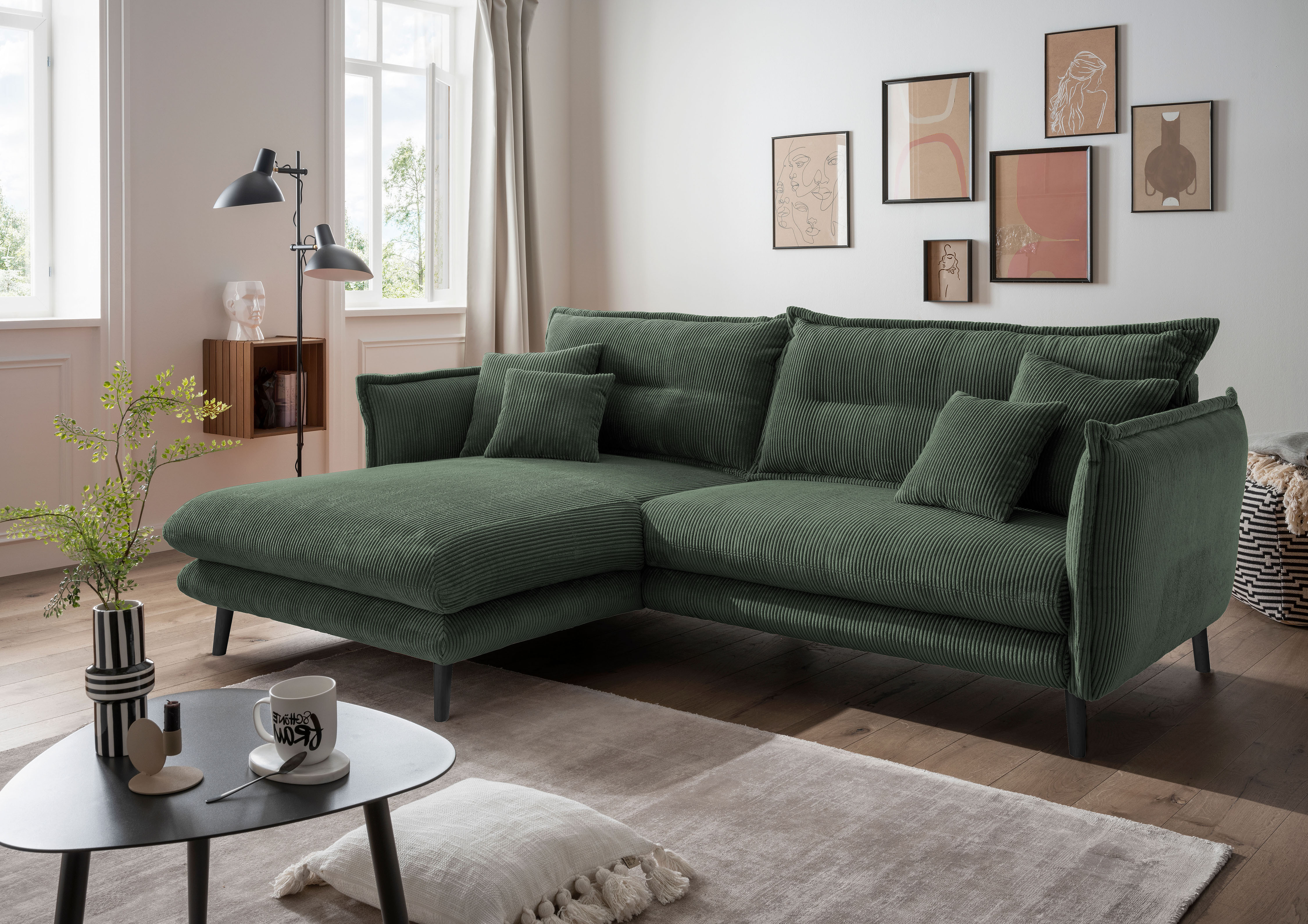 Home affaire Ecksofa "Levke, 255 x 180 cm, modern und bequem" Cord, L-Form, inkl. Rücken- und Zierkissen