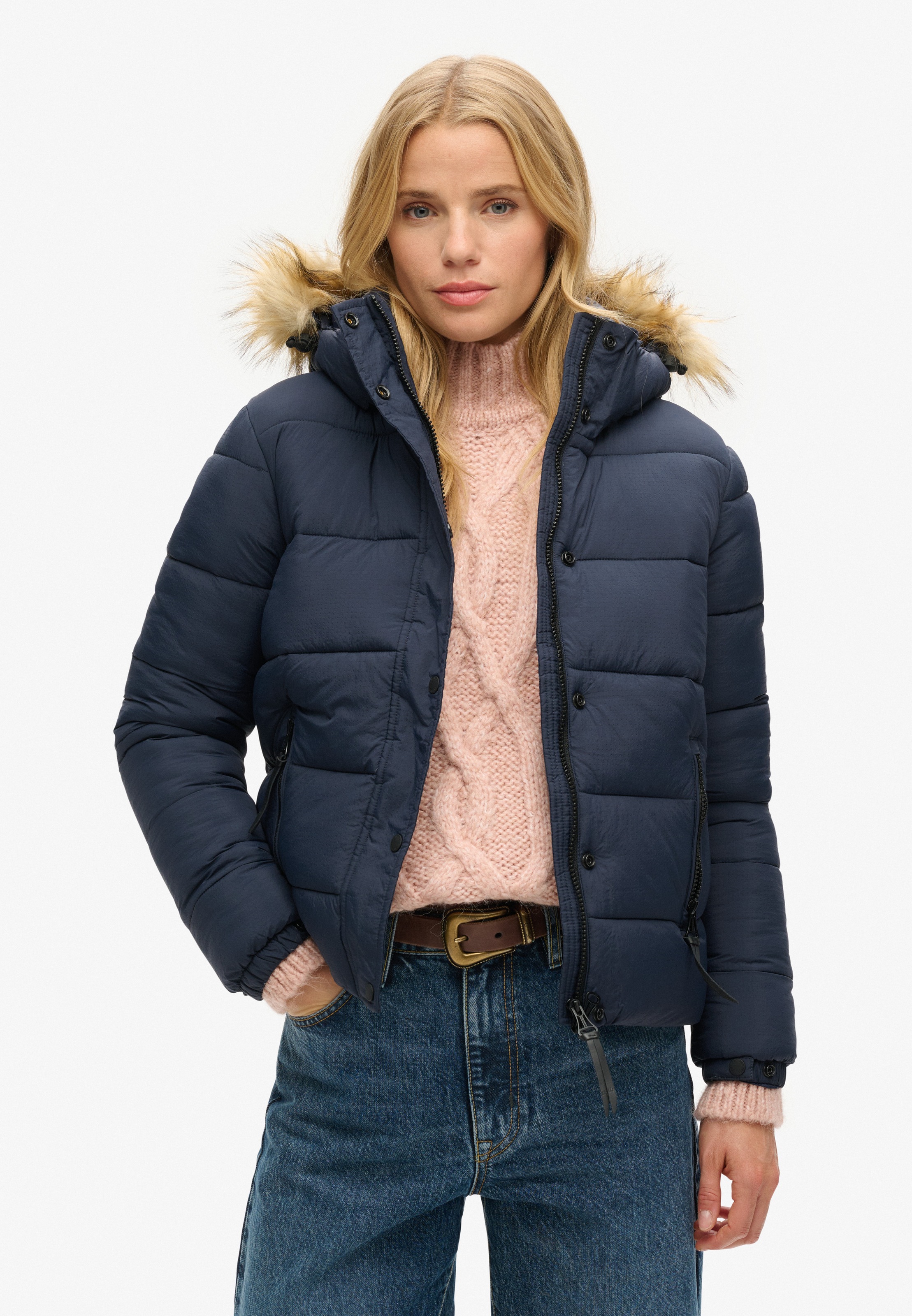 Superdry Steppjacke "FAUX FUR SHORT HOOD PUFFER", mit Kapuze günstig online kaufen