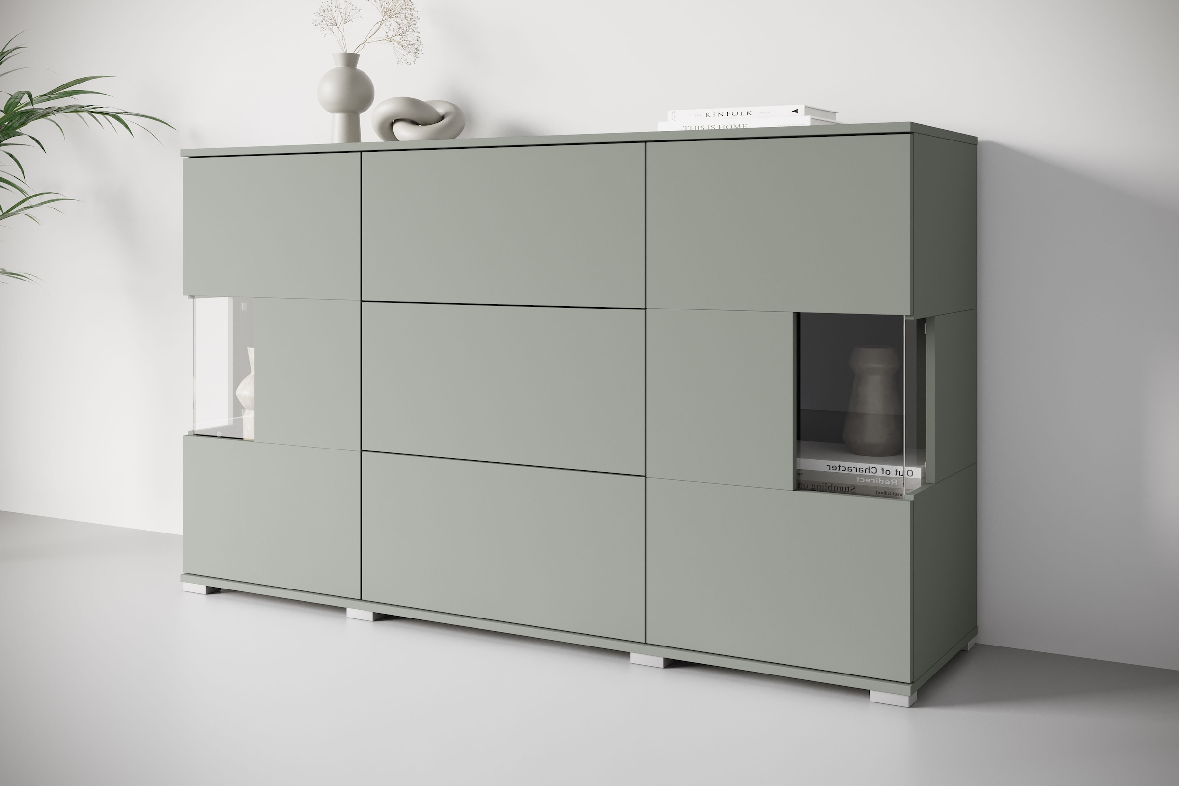 OTTO home Sideboard "Kenia" 1 Stk. tlg. Sideboard mit 3 Schubladen, 6 Fächern, Glastüren, Breite 150 cm