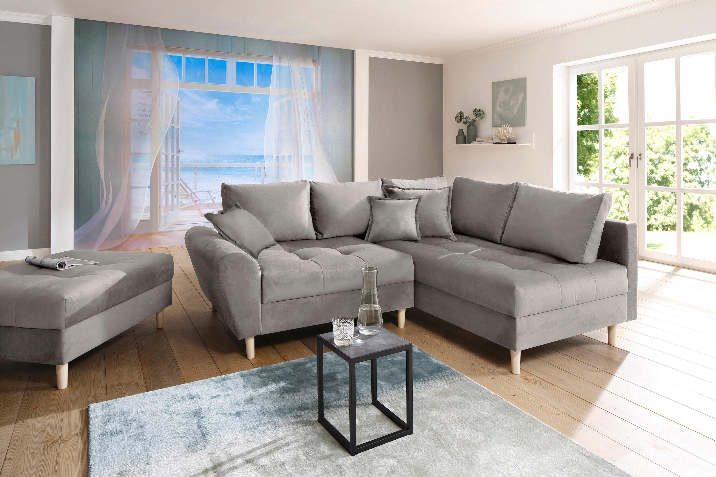 Home affaire Ecksofa Rice, mit Hocker und Zier-/Rückenkissen günstig online kaufen