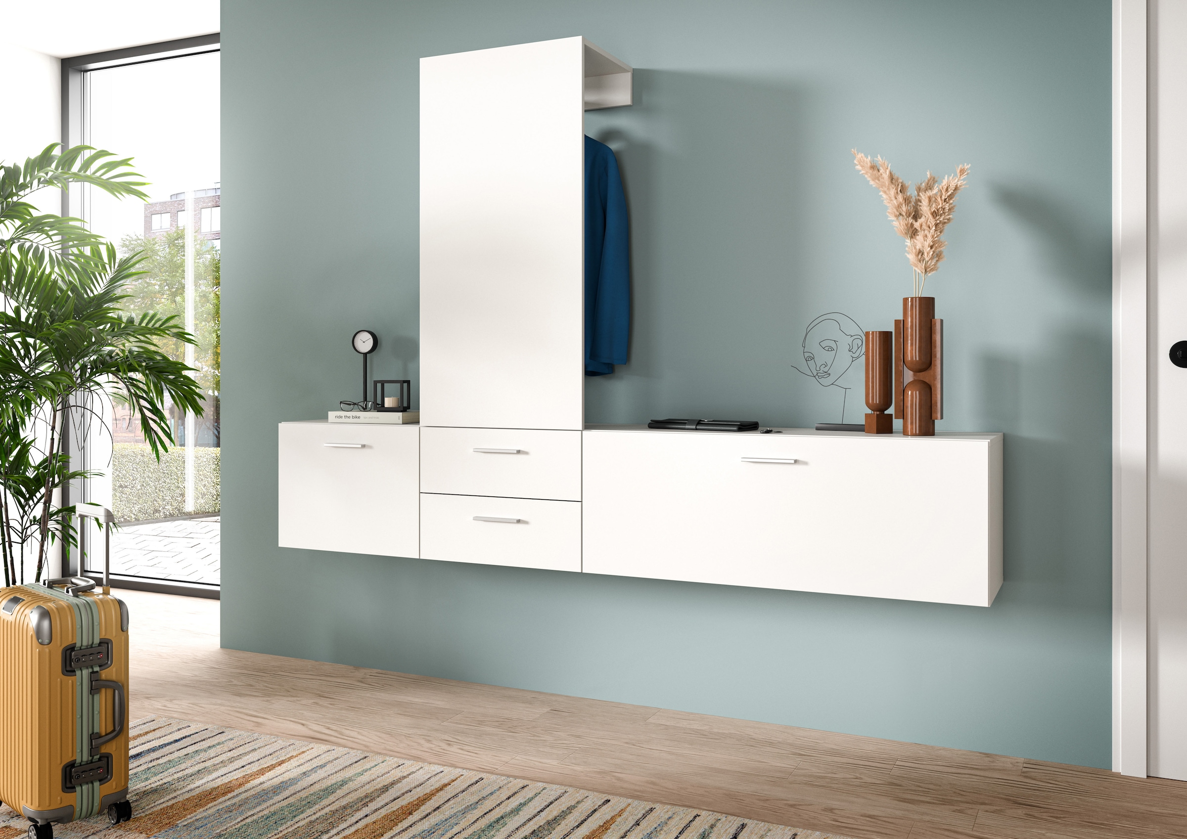 INOSIGN Garderoben-Set, (Set, 3 St.), Lumo, Garderobenset Breite 208 cm, Spiegel, 2 Schubladen, Flur, Diele
