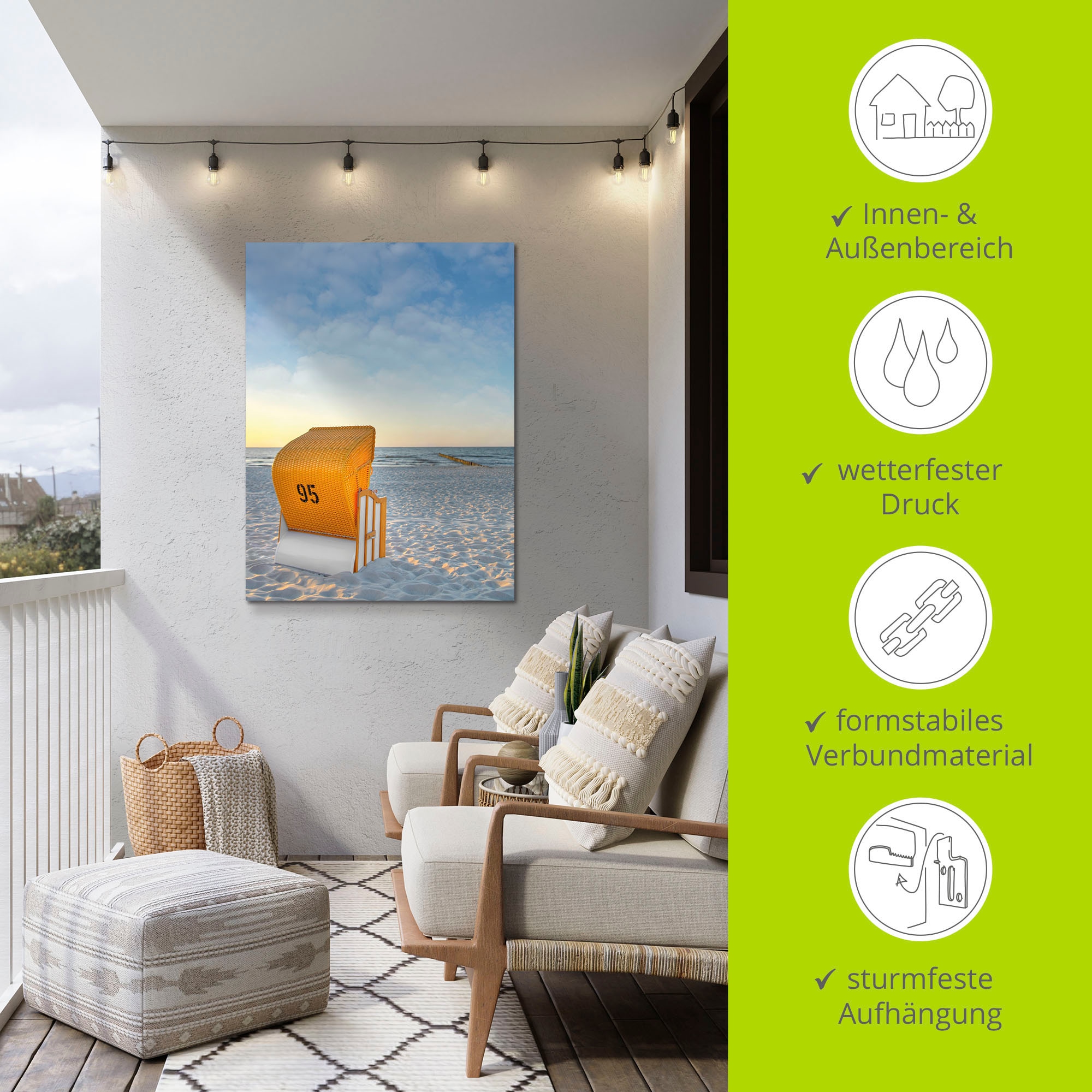 Artland Wandbild »Ostsee7 - Strandkorb«, Strand, (1 St.), als Alubild, Outdoorbild, Leinwandbild, Poster in verschied. Größen