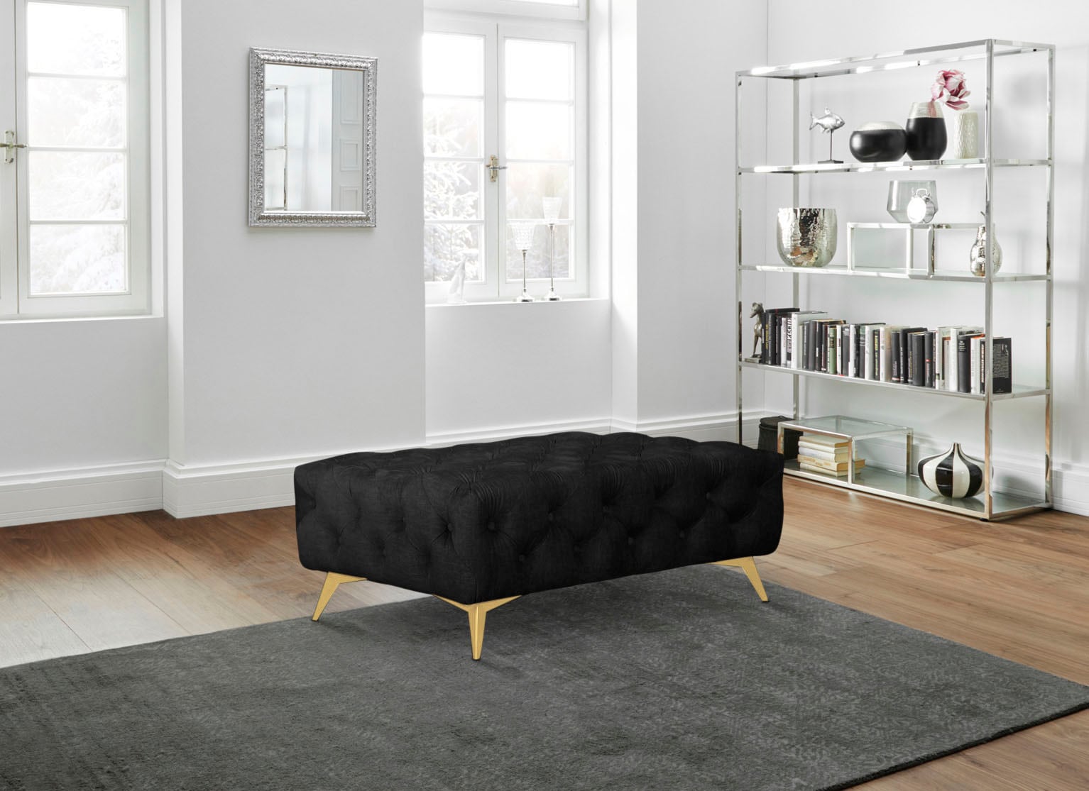 Leonique Polsterhocker »Glynis«, aufwändige Knopfheftung, moderne Chesterfield Optik, Fußfarbe wählbar