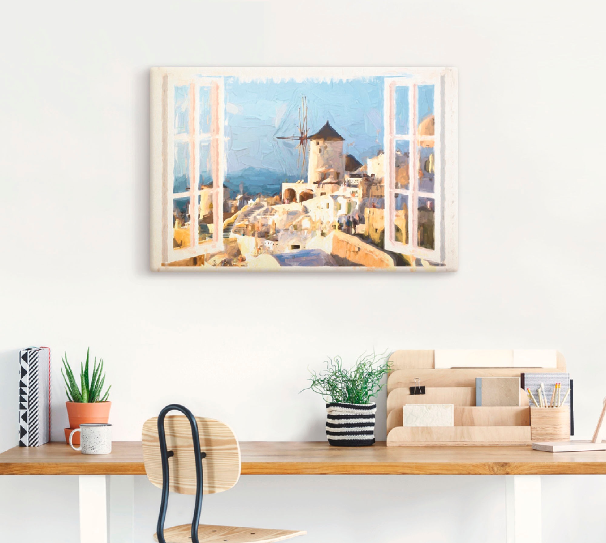 Artland Leinwandbild »Blick durch das Fenster auf Santorin«, Fensterblick, (1 St.), auf Keilrahmen gespannt