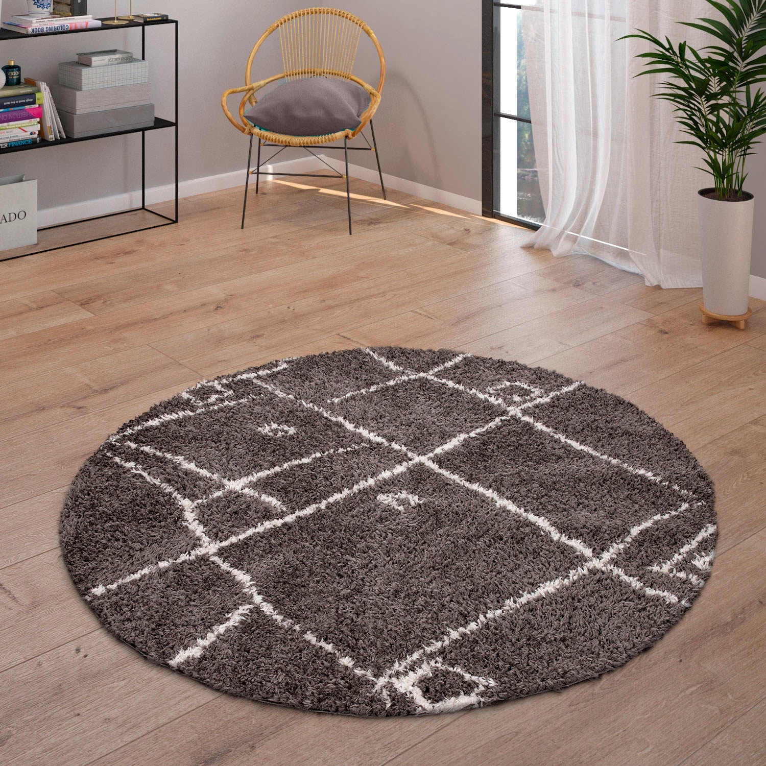 Paco Home Hochflor-Teppich »Orebro 171«, rund, 44 mm Höhe, modernes Rauten Muster, besonders weich & kuschelig
