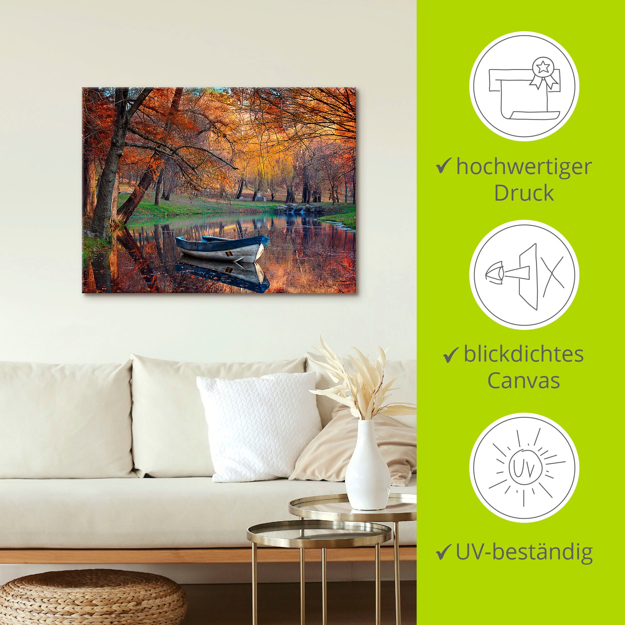 Artland Wandbild »Bunte Herbstlandschaft«, Boote & Schiffe, (1 St.), als Leinwandbild, Poster in verschied. Größen
