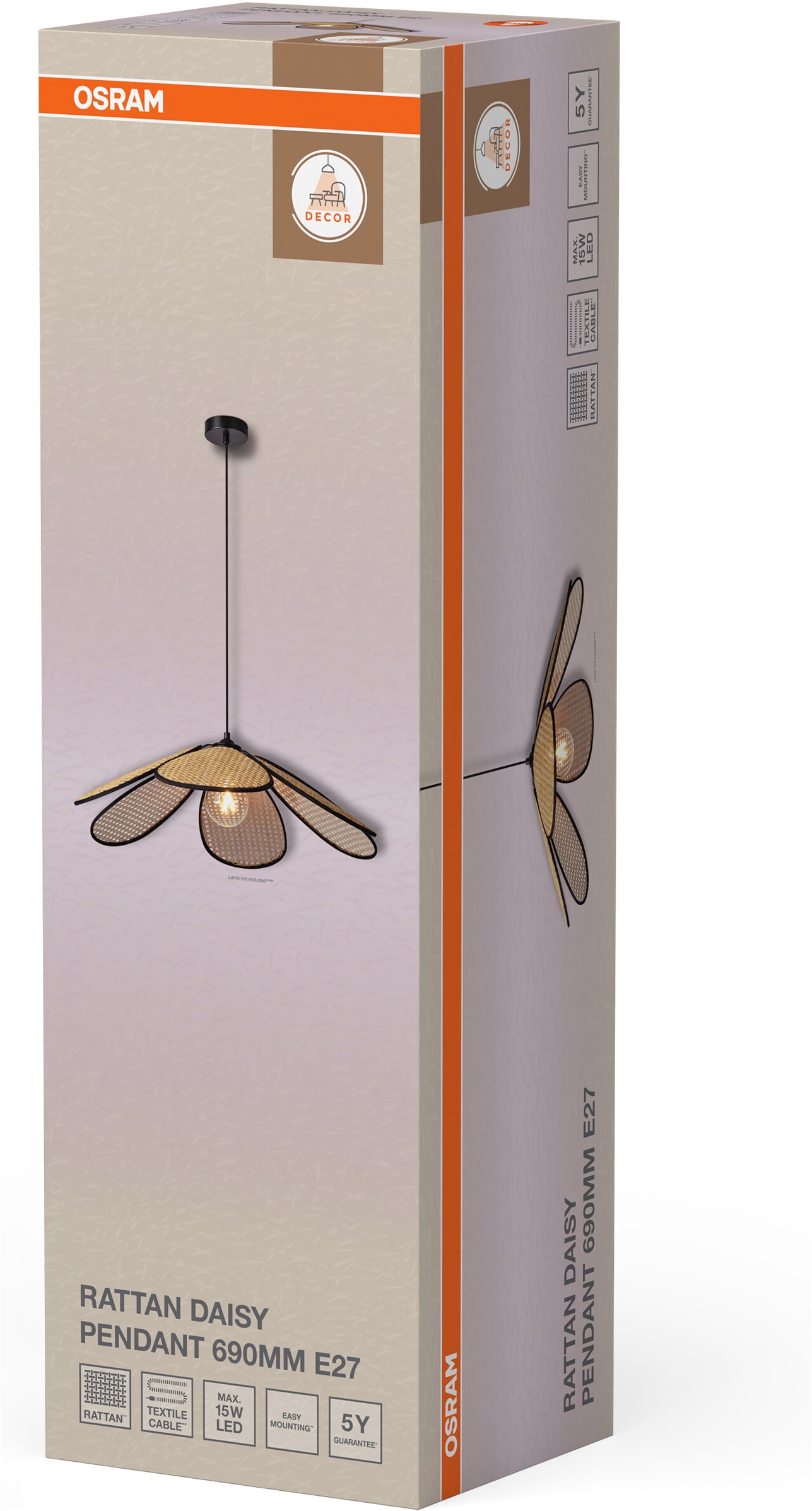Osram Pendelleuchte »Decor Rattan« E27 1 Stk. braun, Fassung E27, Rattan und Stahl