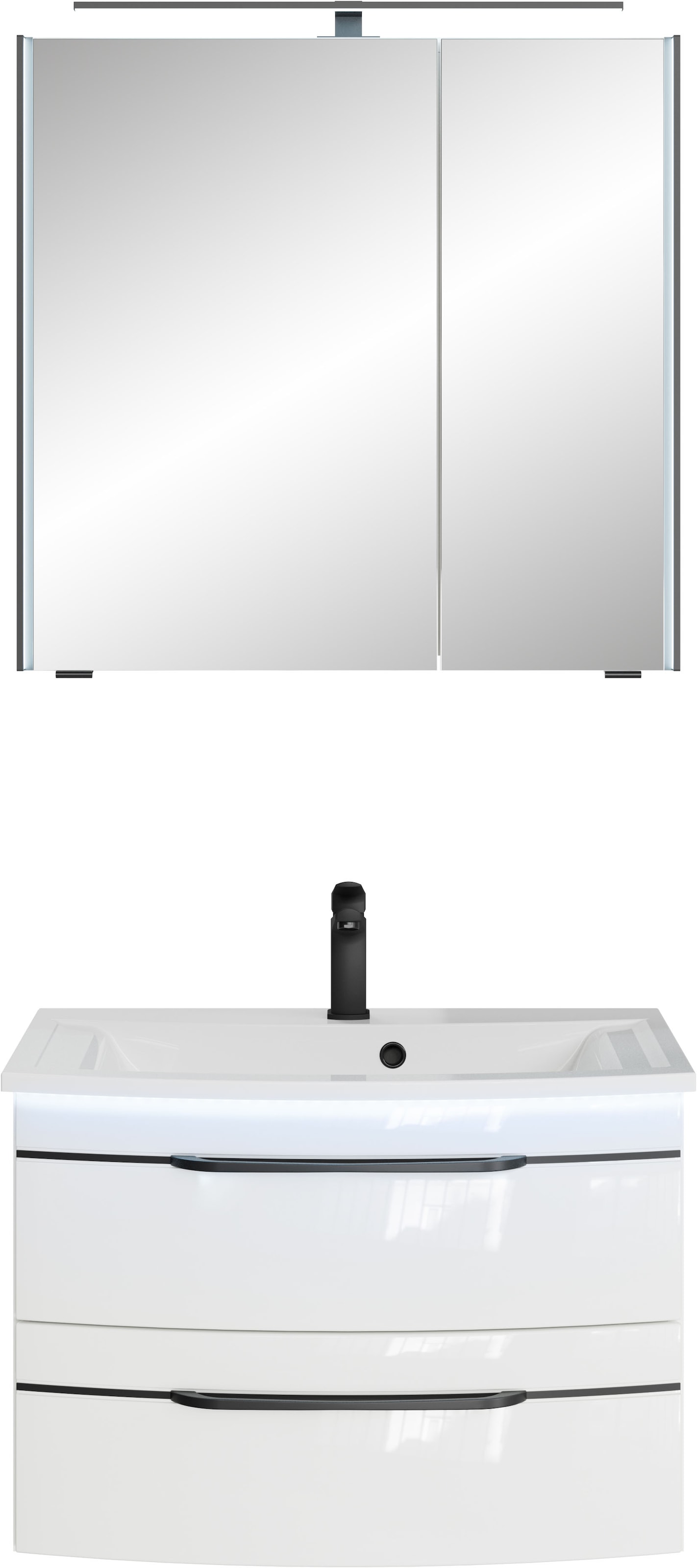 Saphir "Serie 7045 2-teilig Mineralmarmor-Waschtisch mit LED-Spiegelschrank" Set, 2 Stk. tlg.