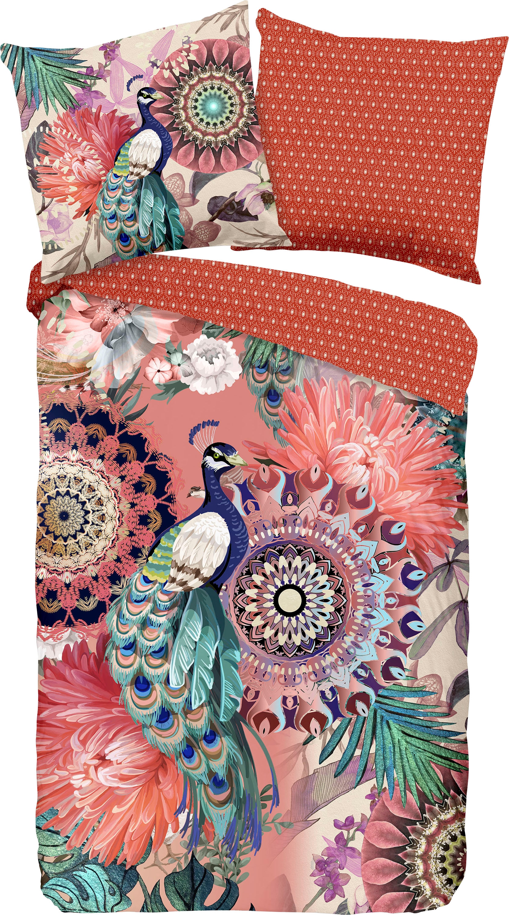 hip Wendebettwäsche »Lynouk«, Mako-Satin, 135x200, Reißverschluss, Wendeoptik, Mandala, Bunt, Orange