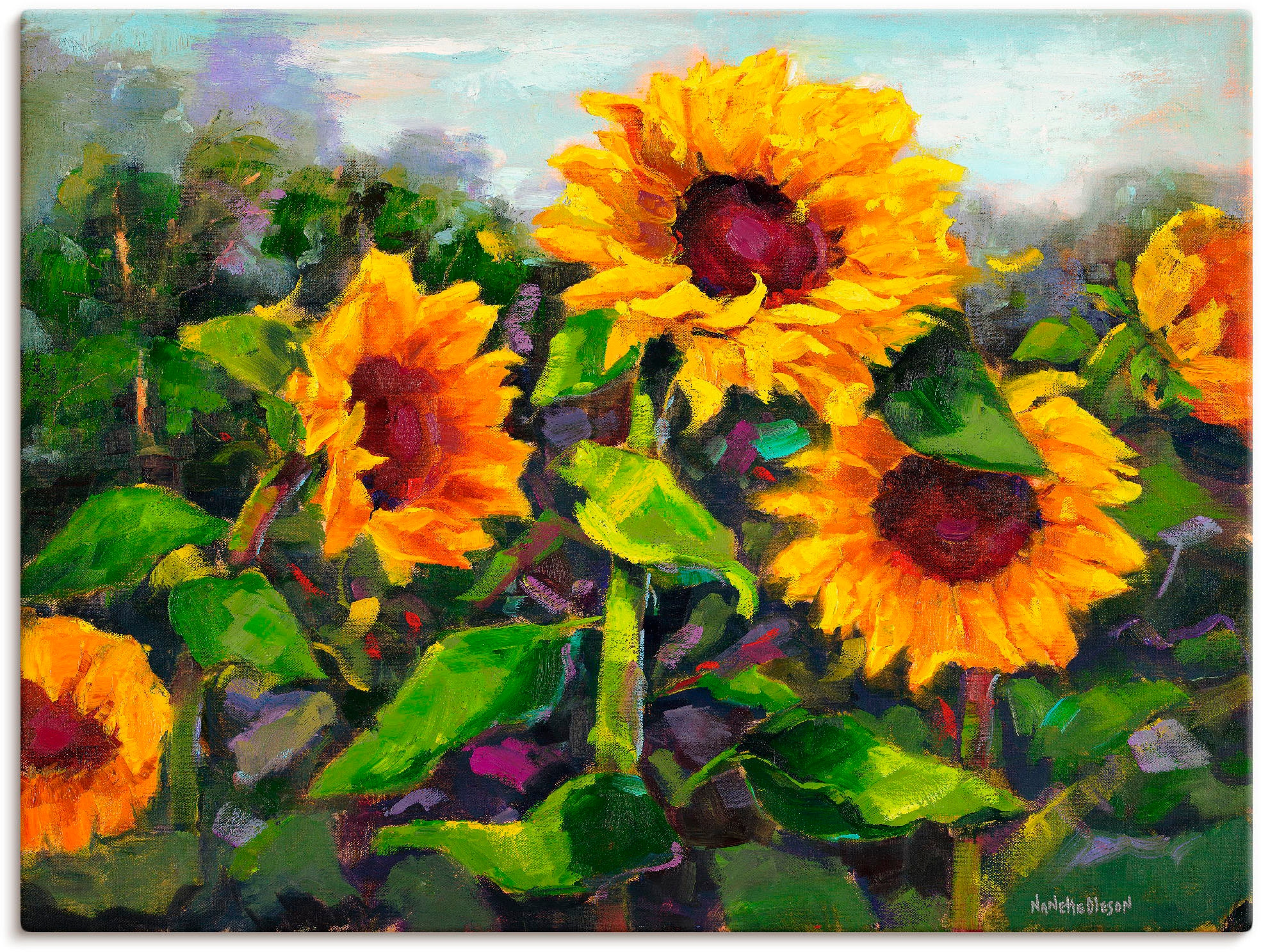 Artland Leinwandbild "Das Erwachen der Sonnenblumen IV" Blumen 1 Stk. tlg. auf Holzrahmen gespannt