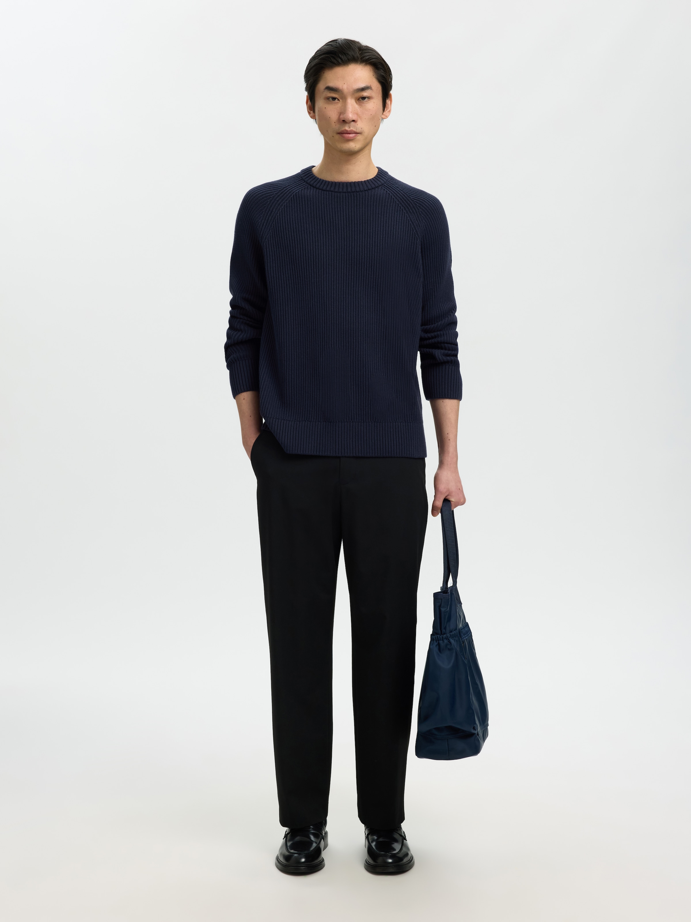 SELECTED Rundhalspullover »SLMBRAUN KNIT RIB CREW NECK NOOS« Baumwolle, relaxed fit