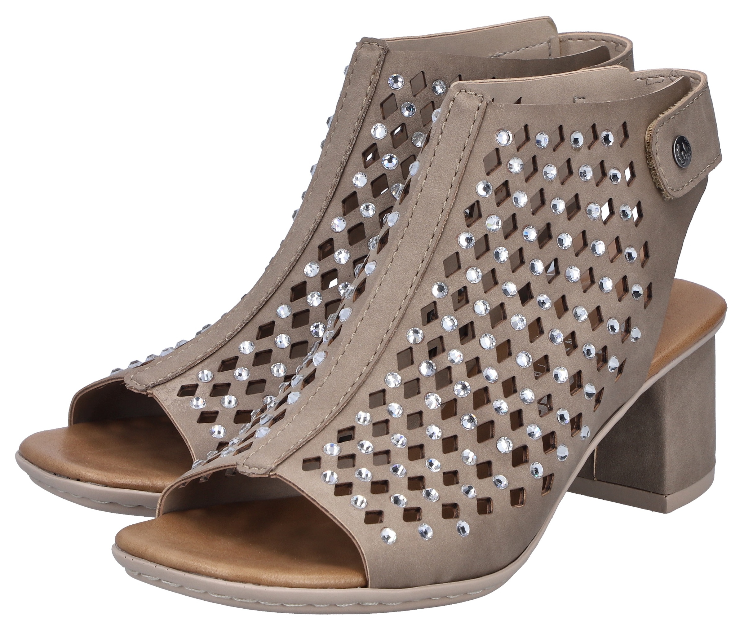 Rieker Schaftsandalette Sommerschuh, Urlaubsschuh mit Klettverschluss und Glitzersteinchen