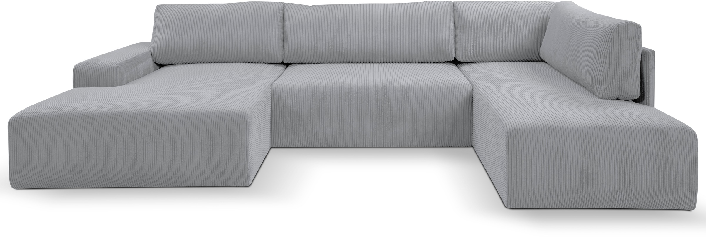 WERK2 Wohnlandschaft »Rotterdam-U, U-Form, in kuschelweichem Cord oder Breitcord«, Design Sofa mit Schlaffunktion & Bettkasten, Cord, Grau