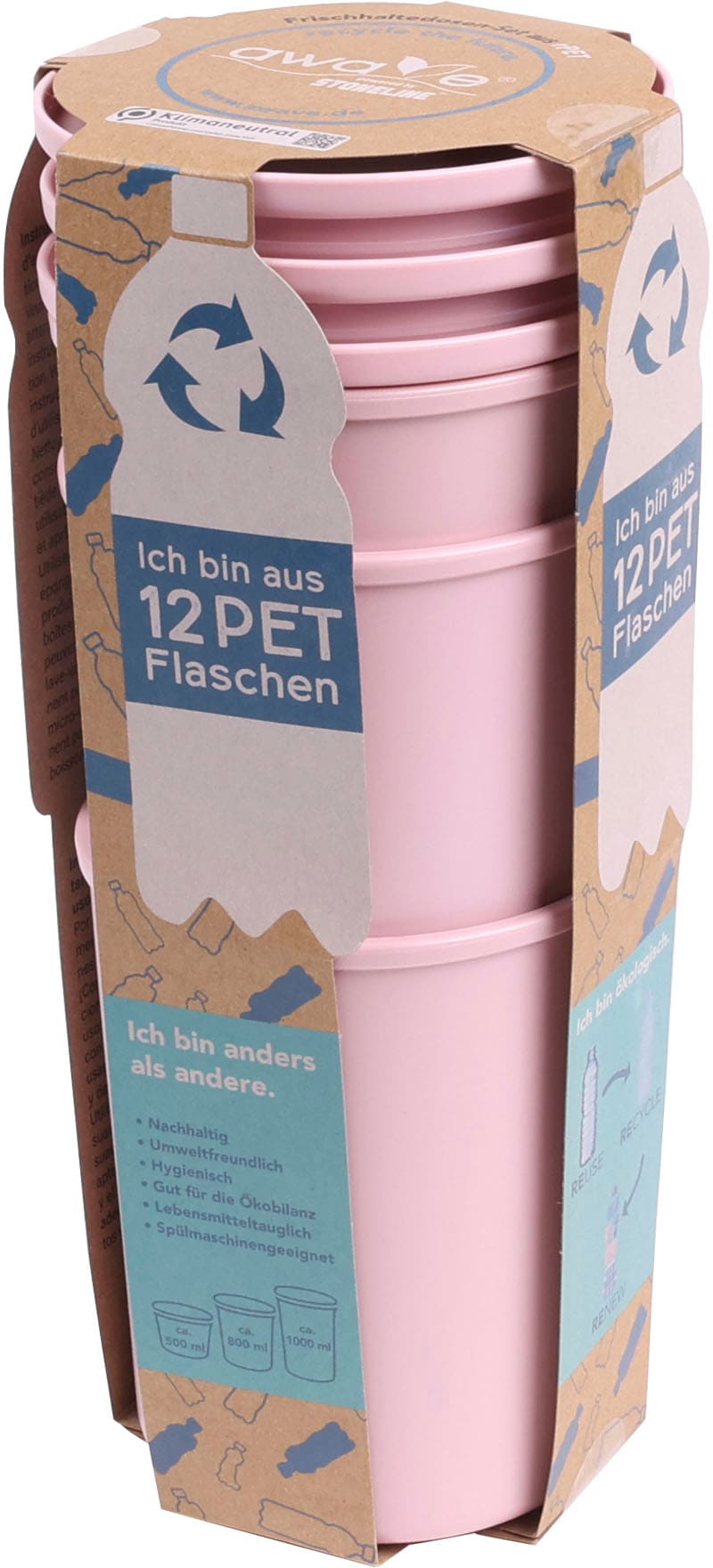 AWAVE® Frischhaltedose »AWAVE«, (Set, 3 tlg.), mit rPET, 500, 800, 1000 ml