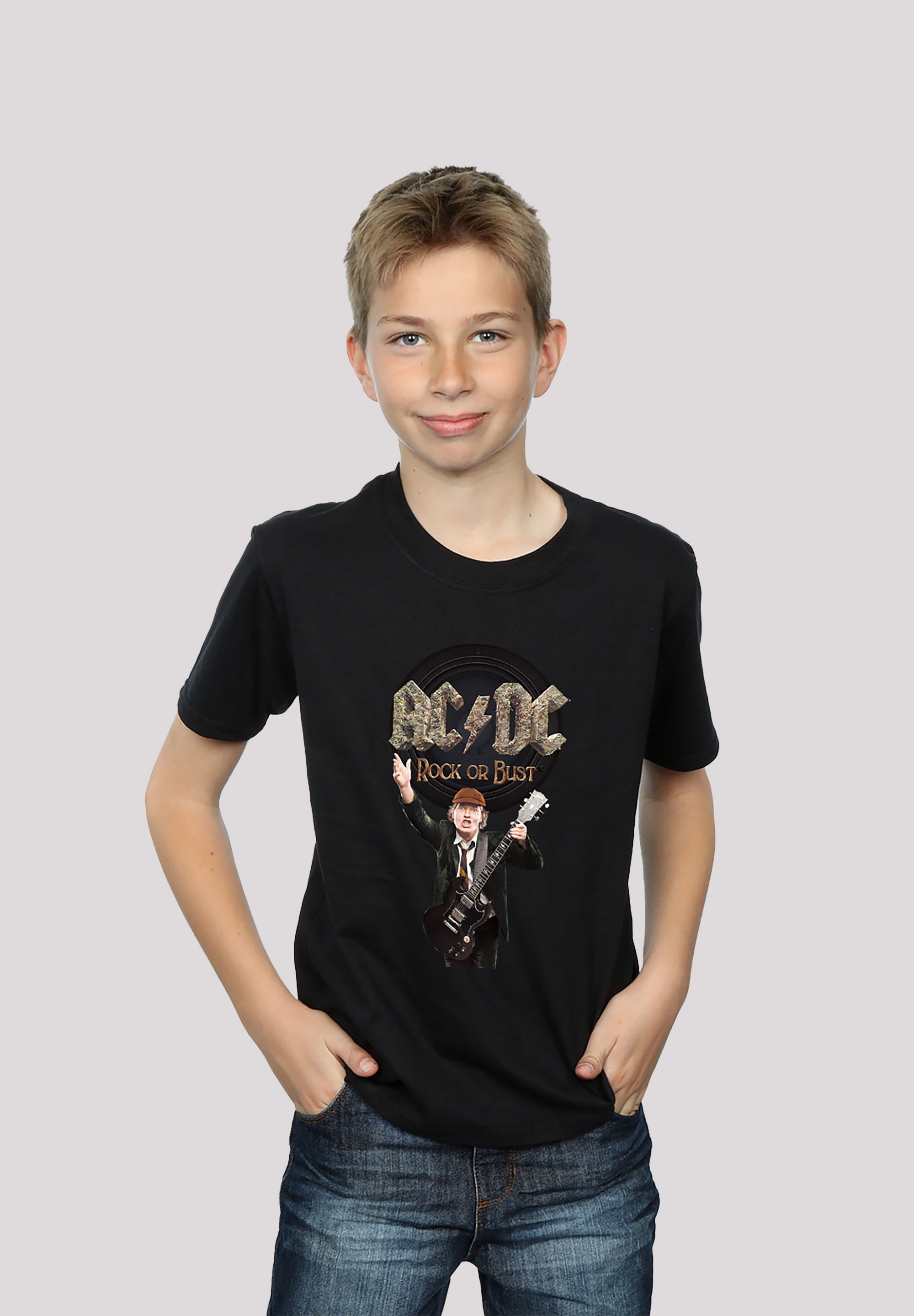 F4NT4STIC T-Shirt »ACDC Rock Or Bust Angus Young für Kinder & Herren«, Print