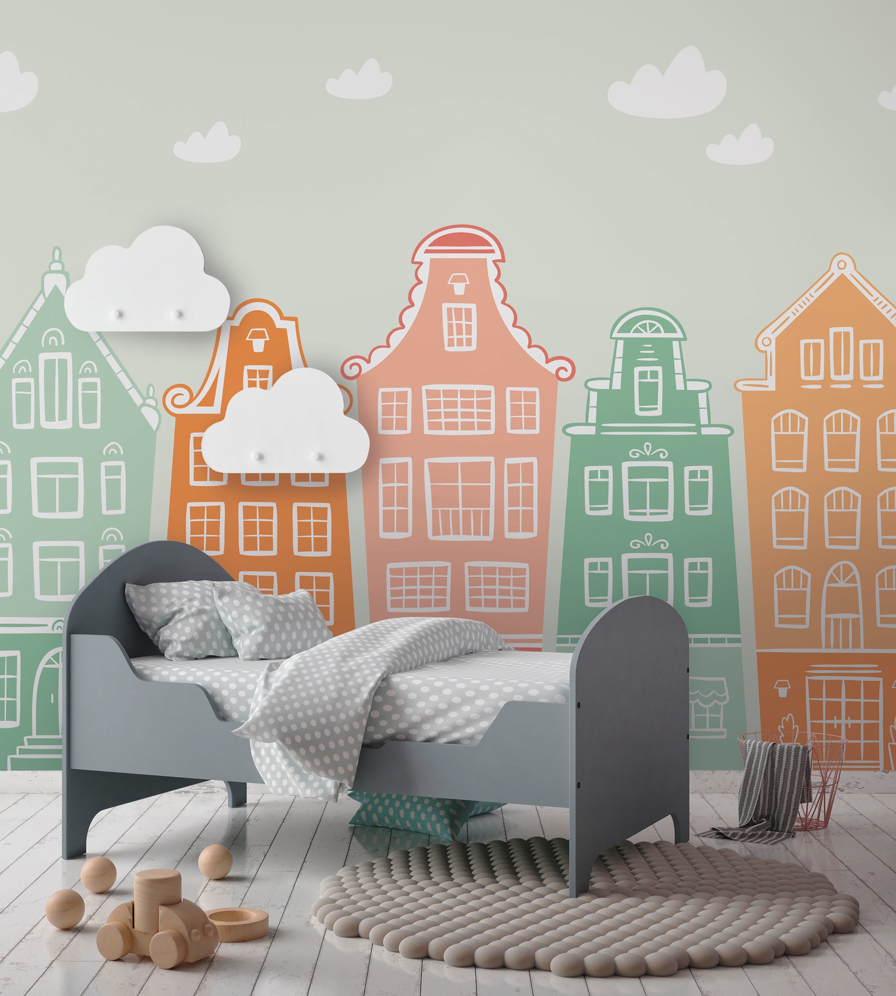 A.S. Création Vliestapete "Fototapete bunte Altstadthäuser Pastell Kinder" matt strukturiert