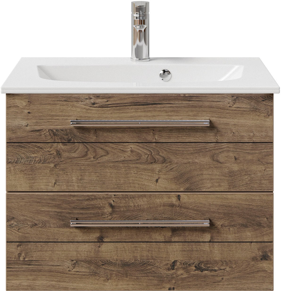 Saphir Waschtisch »Serie 6025 Mineralmarmor-Waschtisch mit Unterschrank, 67 cm breit«, Waschplatz mit 2 Schubladen, hängend, verschiedene Ausführungen