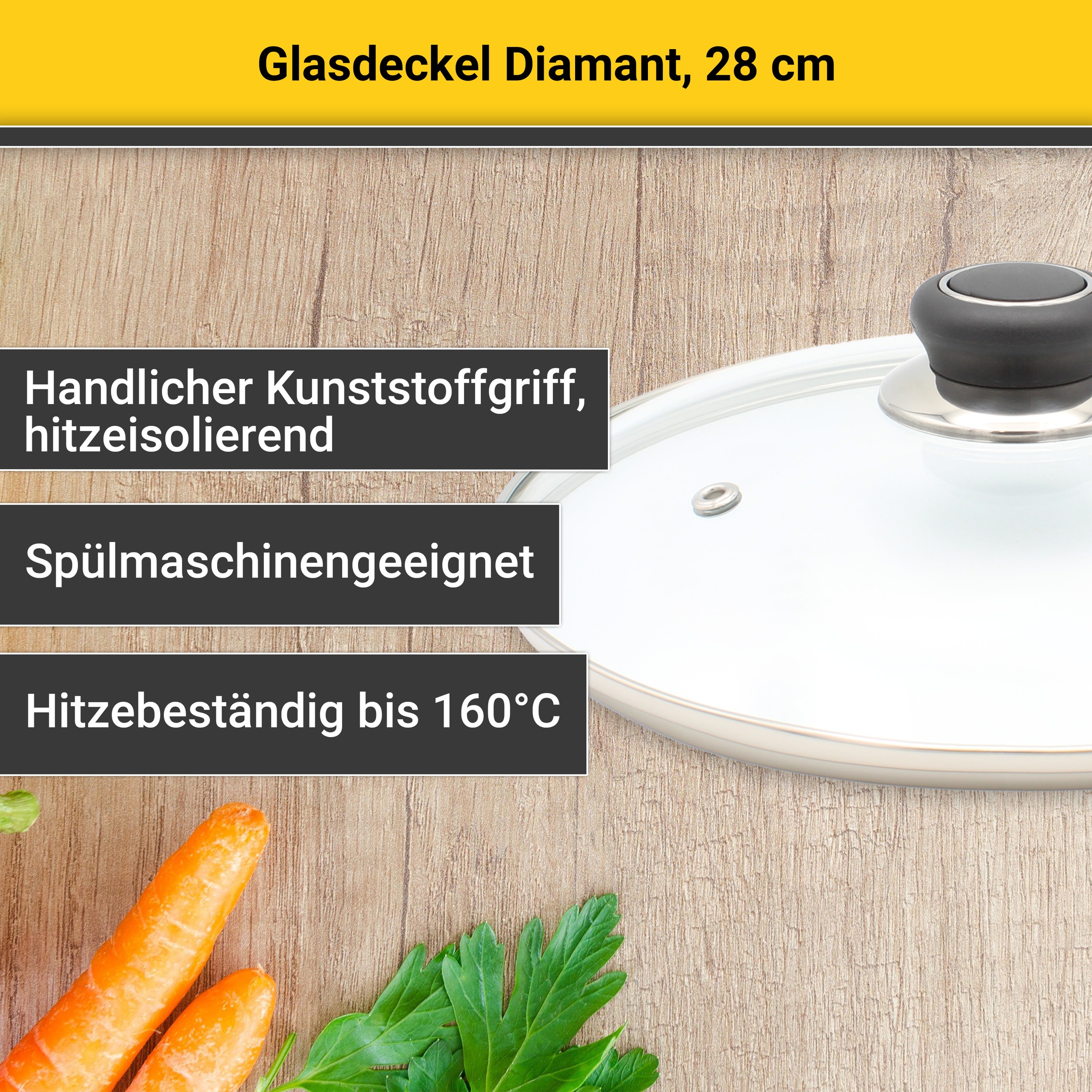 Krüger Deckel »Glasdeckel Diamant mit Kunststoffknopf« hitzebeständig bis 160°C und spülmaschinengeeignet