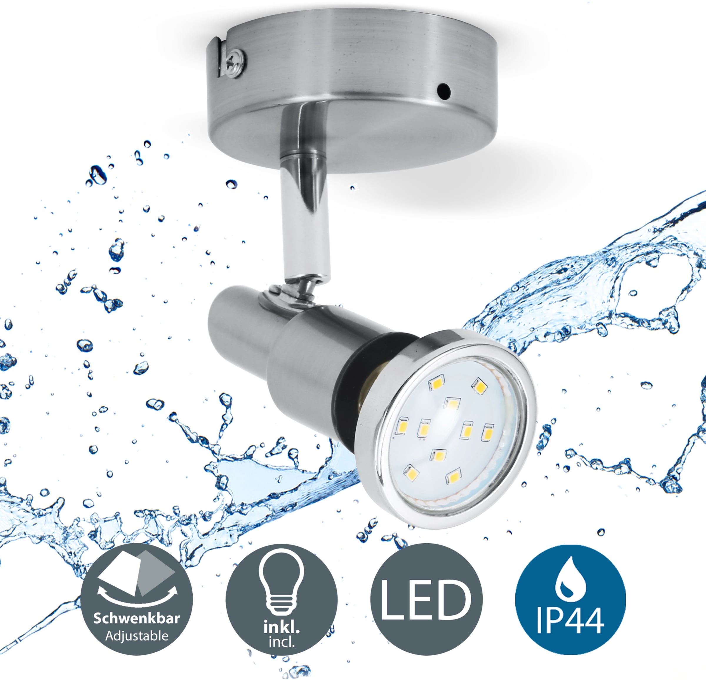 B.K.Licht LED Deckenspot »Aurel«, 1 flammig, Leuchtmittel GU10 | Leuchtmittel wechselbar, Wandleuchte, Deckenleuchte, schwenkbar, 5W 400lm 3.000K, GU10, IP44